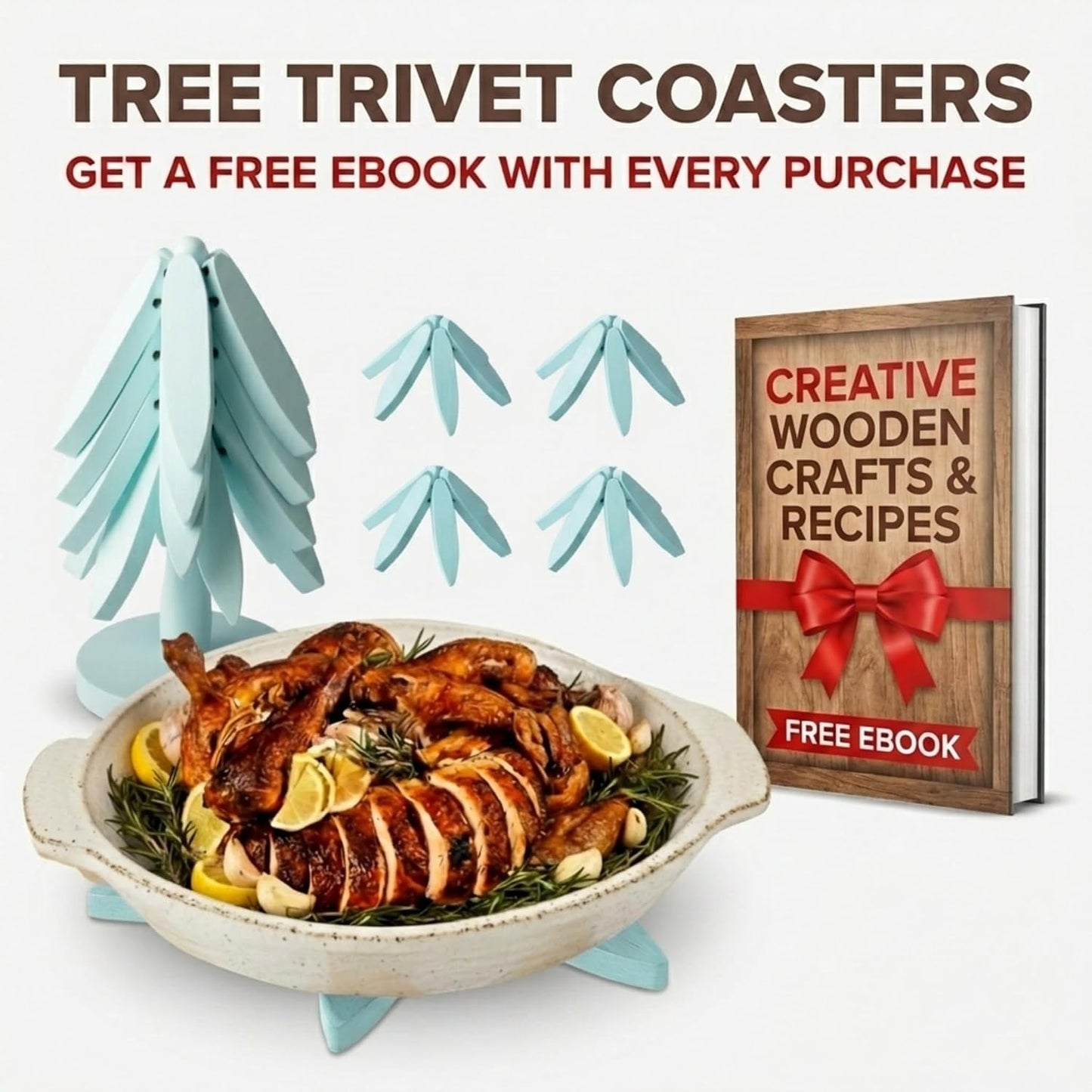 Tree Shaped Wooden Trivets for Hot Dishes, Pots & Pans - Hot Pads | Heat-resistant countertop protection, compact