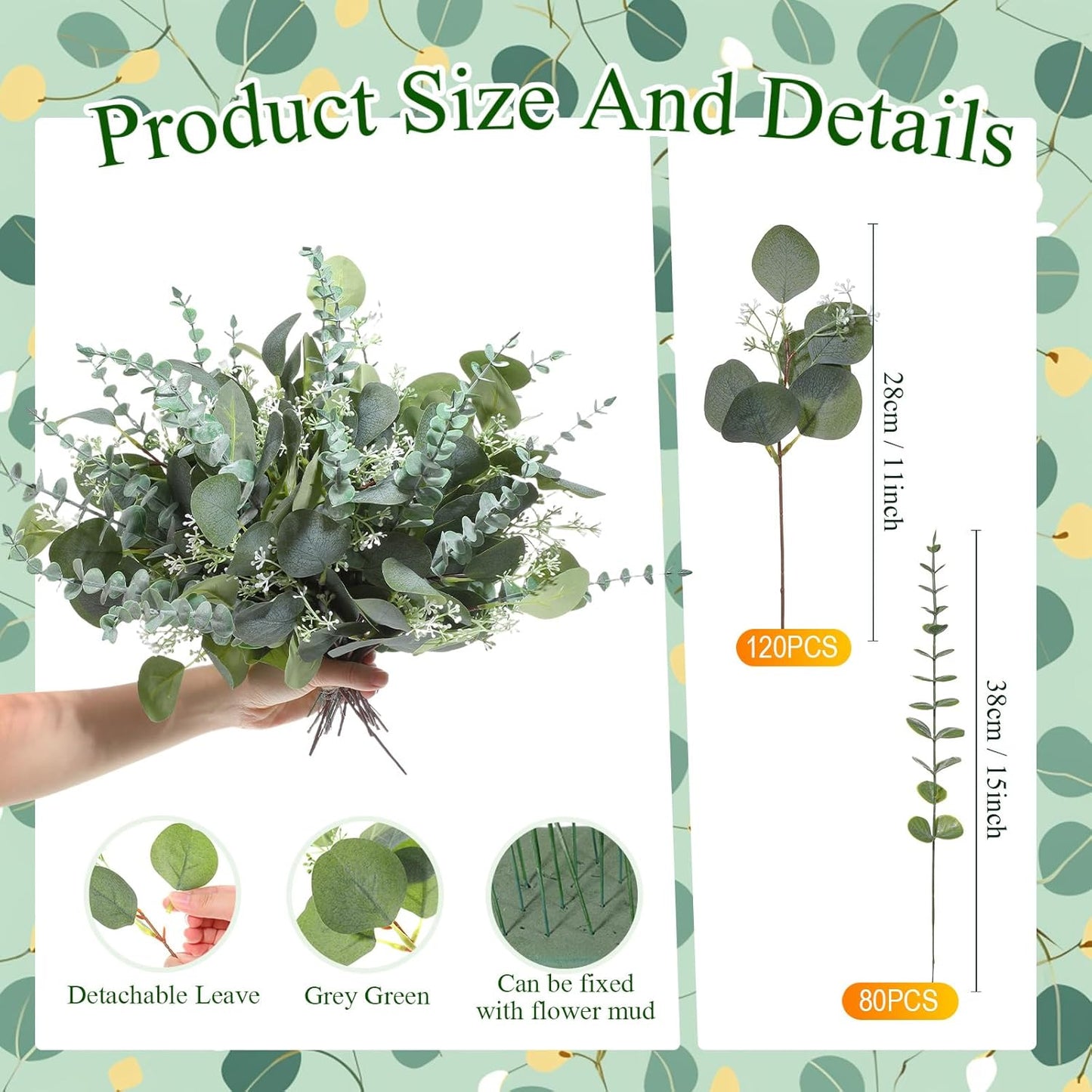 Artificial Eucalyptus Stems / Green / Set of 200