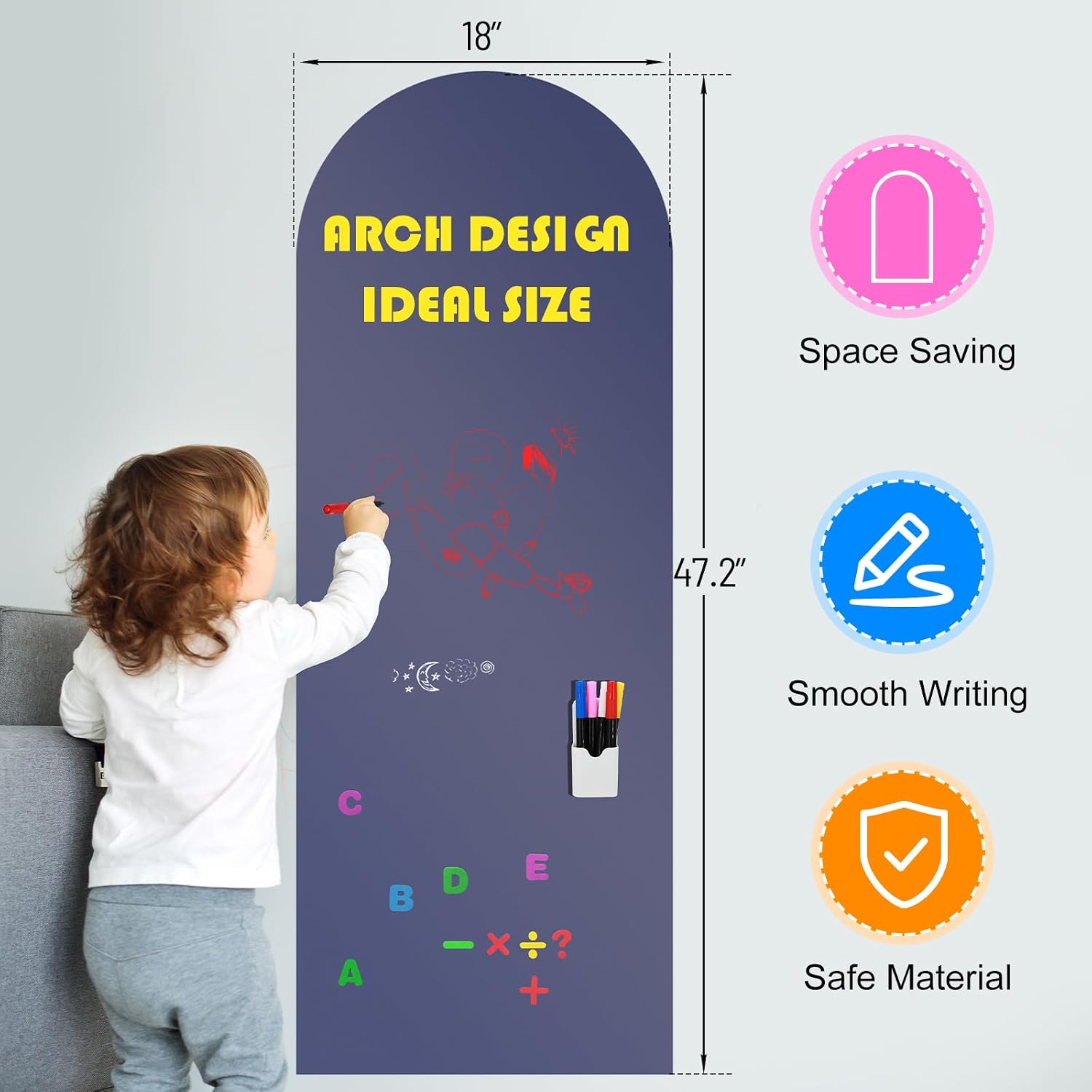 Self-Adhesive Blackboard Wallpaper / Dusty Blue 1pc / 47.2 x 18