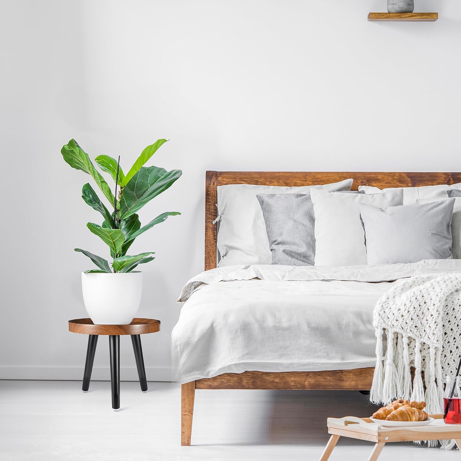 KGPLOME Indoor Plant Stand,Tall Stand with Raised Design(Walnut,12x10.8 in) | 2 Pack Wood Mid Century Plant Table in