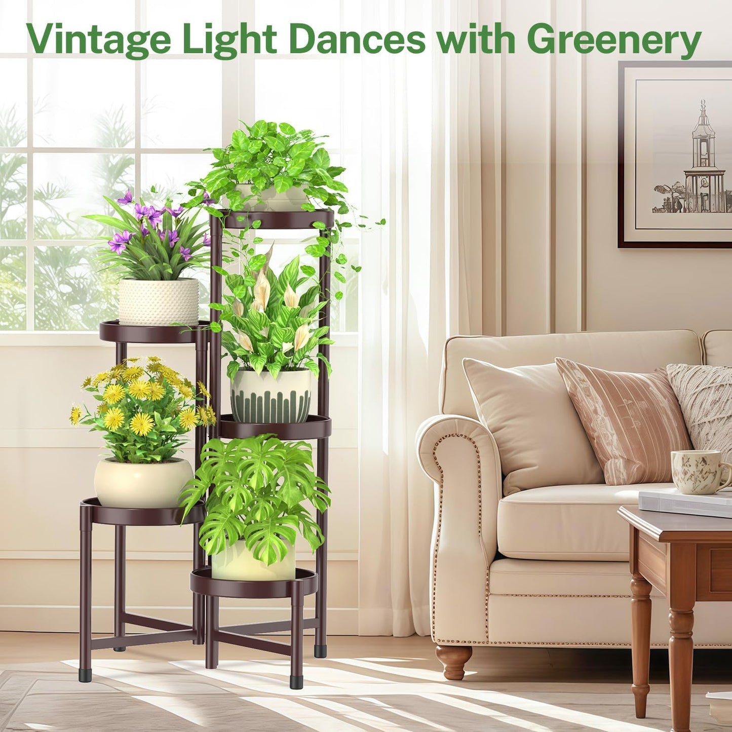 iDavosic.ly Plant Stand Indoor Outdoor, 5 Tier Metal Corner Shelf, Bronze | Tiered Flower Display Holder, Folding Multi