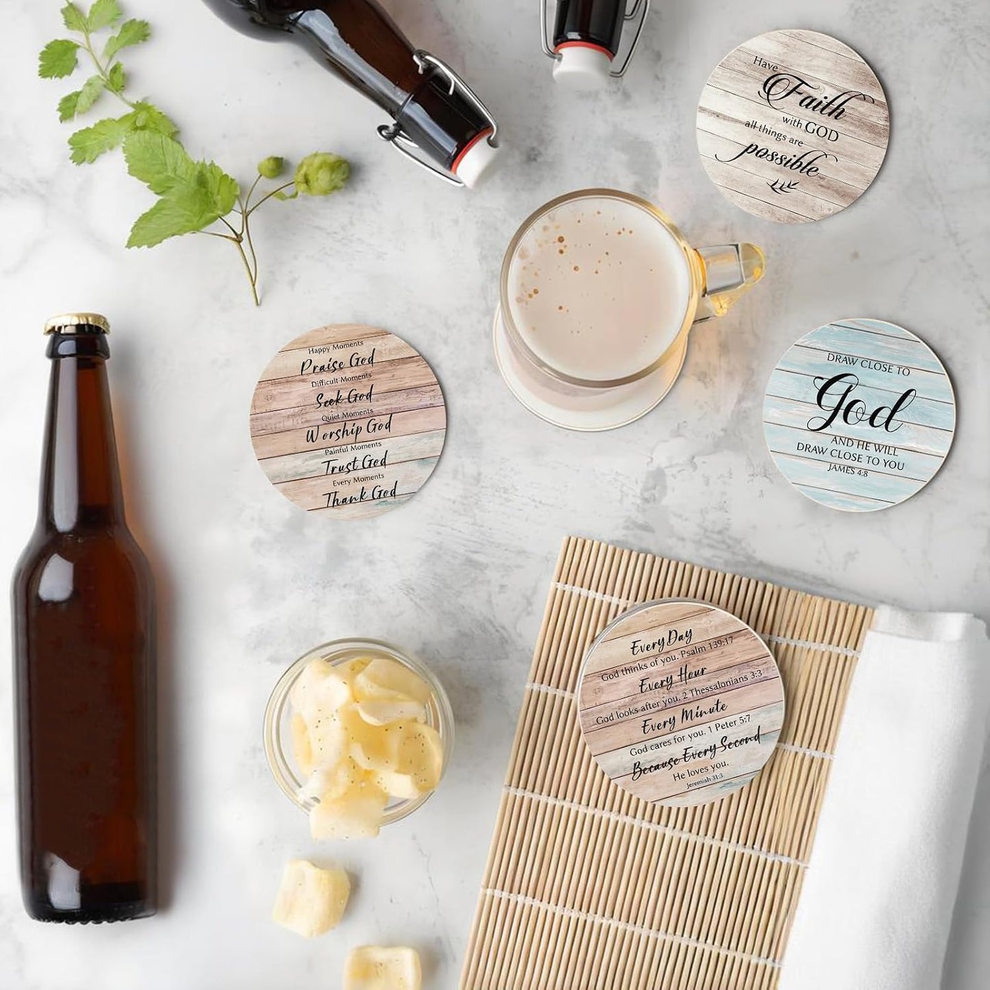 Coaster Holder / Wooden Coasters for Drinks / God / Set of 6