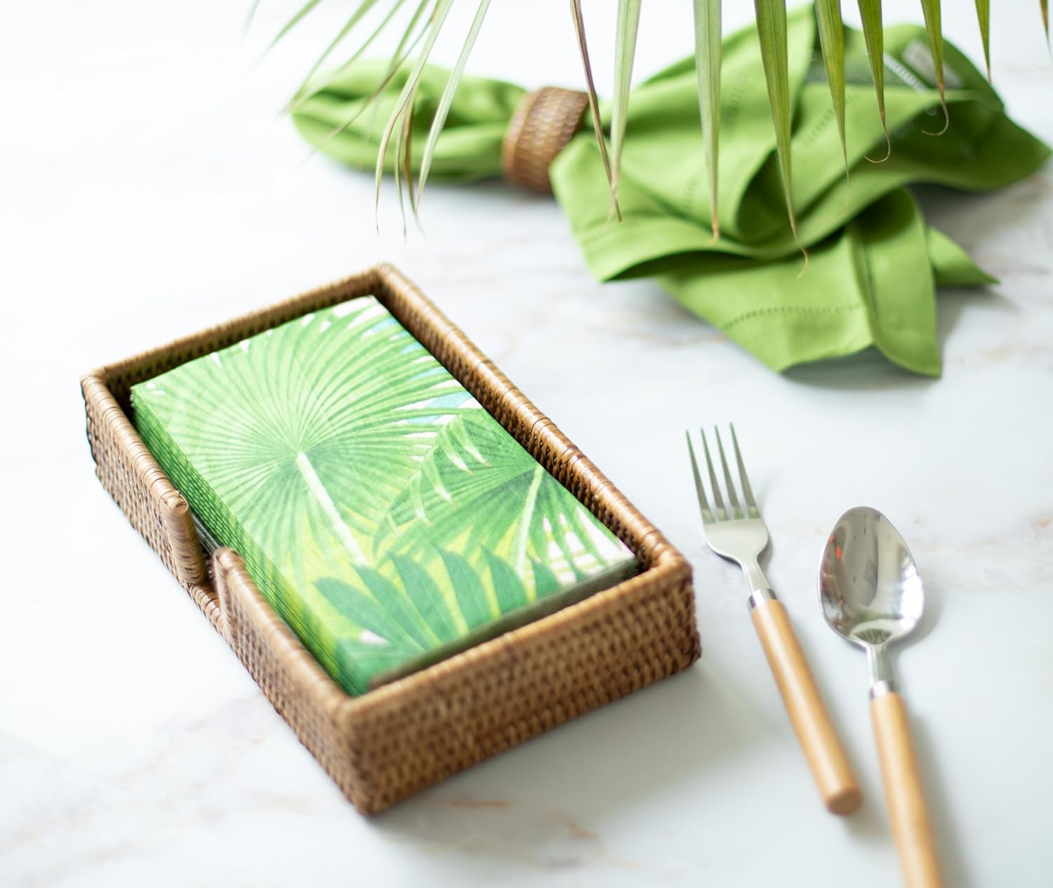 Rattan Napkin Holder in Dark Brown / Guest Towel / Natural
