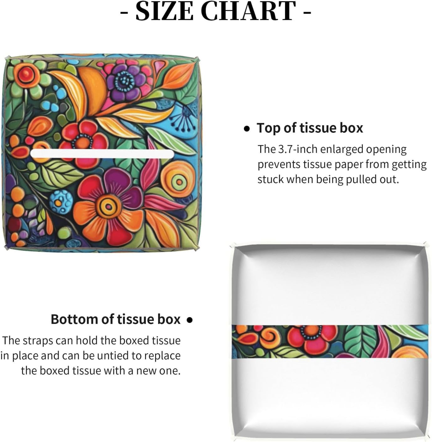 Tissue Box Cover Square Leather Tissue Case Holder Facial Paper Organizer / Colorful Boho Florals