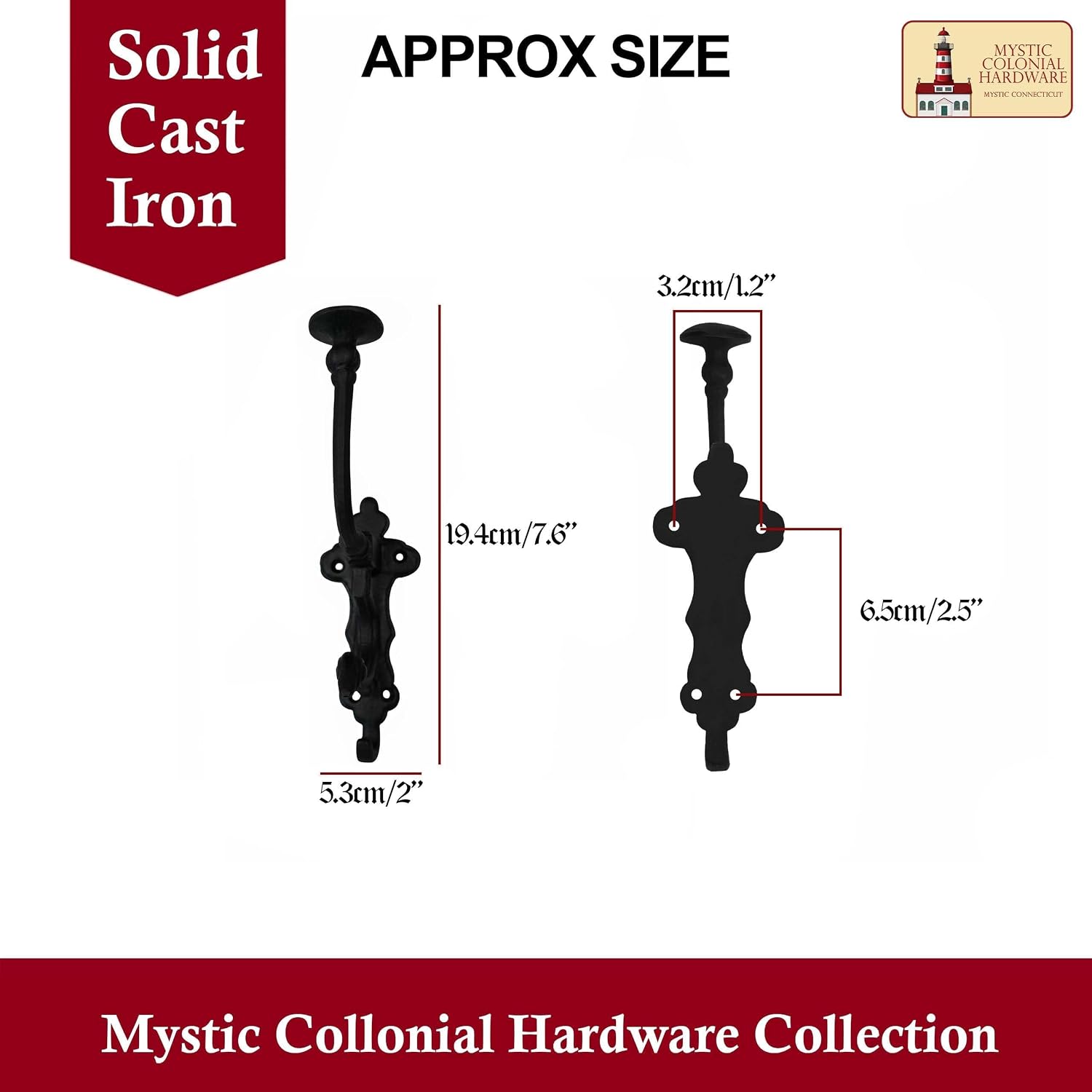 Mystic Colonial Rustic Cast Iron Wall Hooks