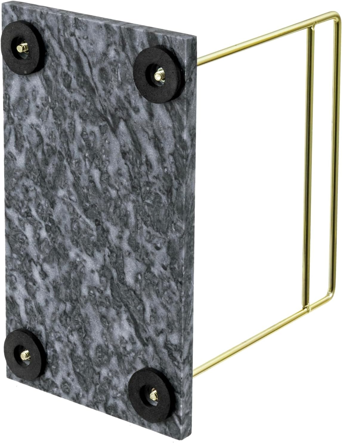 MyGift Black Marble Cookbook Stand, Recipe Holder with Brass Tone Rail | Modern black marble cookbook stand features a