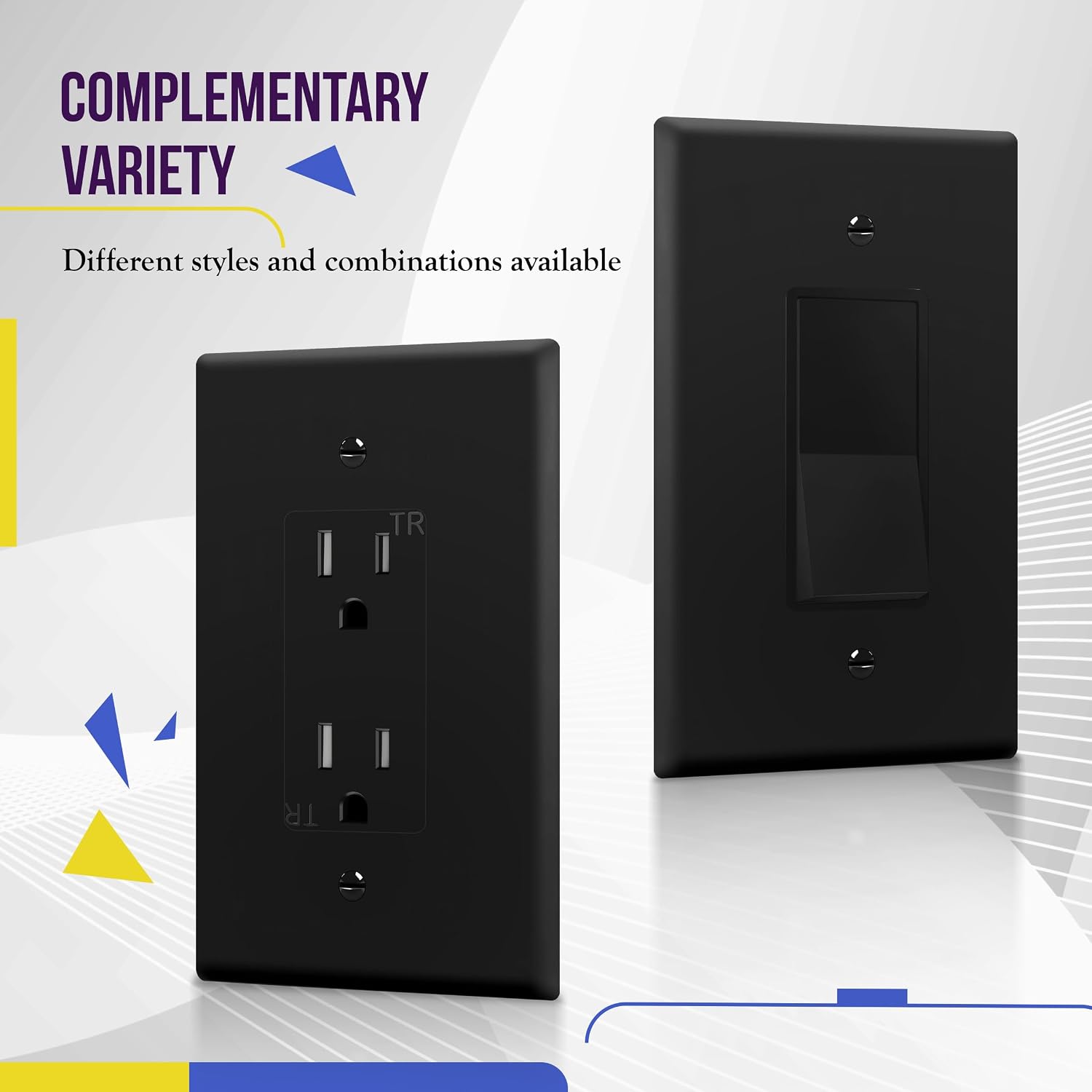 ENERLITES 1-Gang Black Oversize Decorator Switch Outlet Wall Plate, 10 Pack | Size 5.5" x 3.5", Fits light