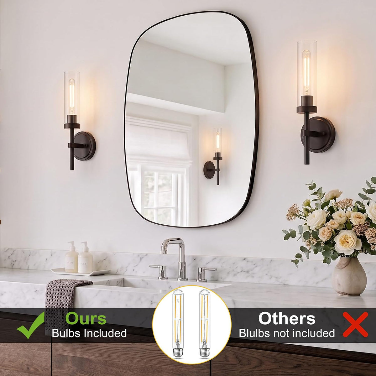 Oil Rubbed Bronze Wall Sconces Set of Two, Bathroom Wall Sconces Vanity Lights with Clear Glass Shade, Modern Farmhouse