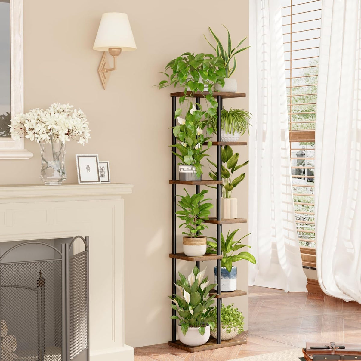 Bamworld Plant Stand 7 Tier Tall Shelf for Multiple Plants Brown | Tiered indoor shelf creates vertical display space