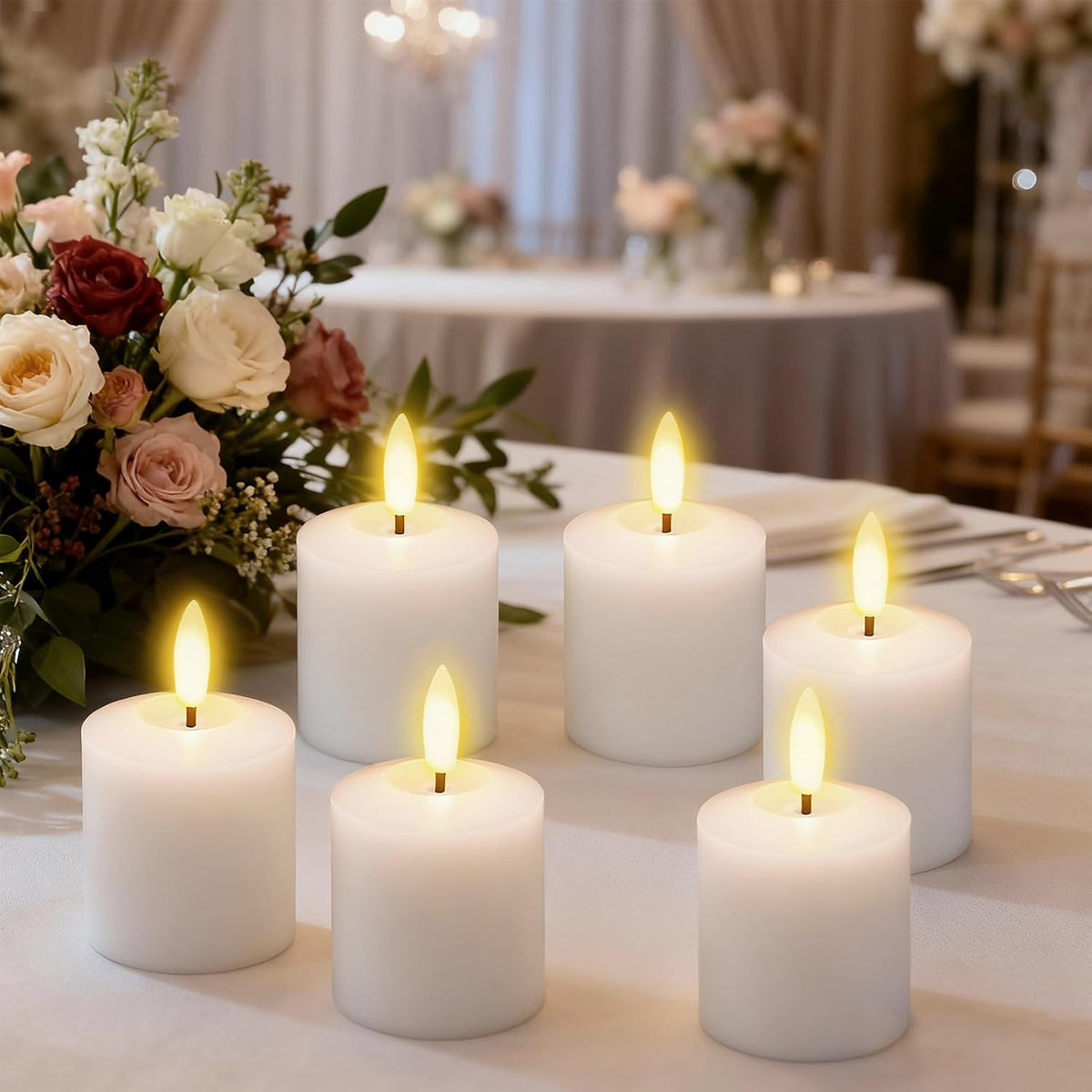 Wax Rechargeable Votive Flameless Candles Battery Operated Remote Timer | White, Charging Base, Pillar LED Fake