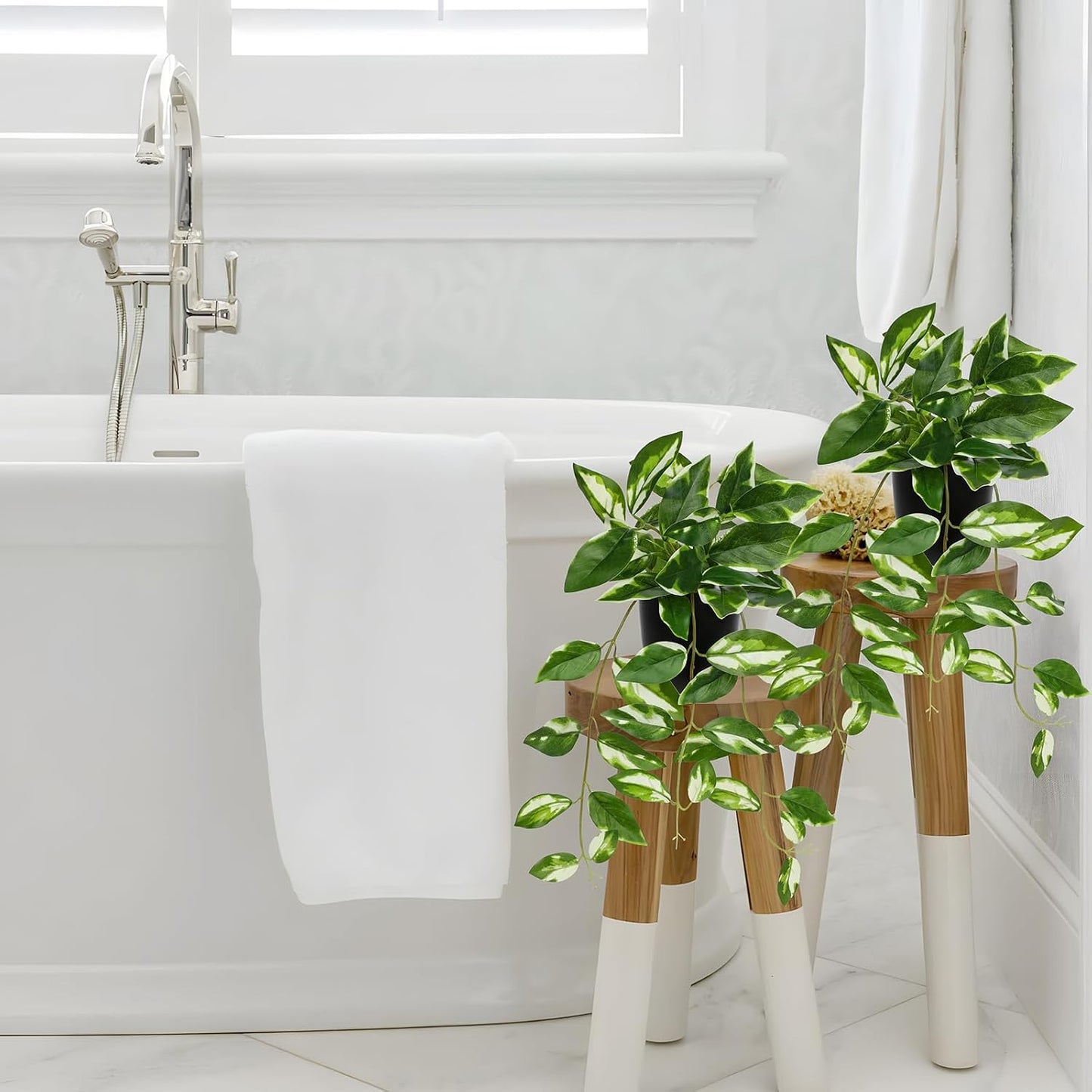 Small Fake Plants Indoor Realistic Faux Trailing Plant Artificial Potted Plants / White / Set of 2