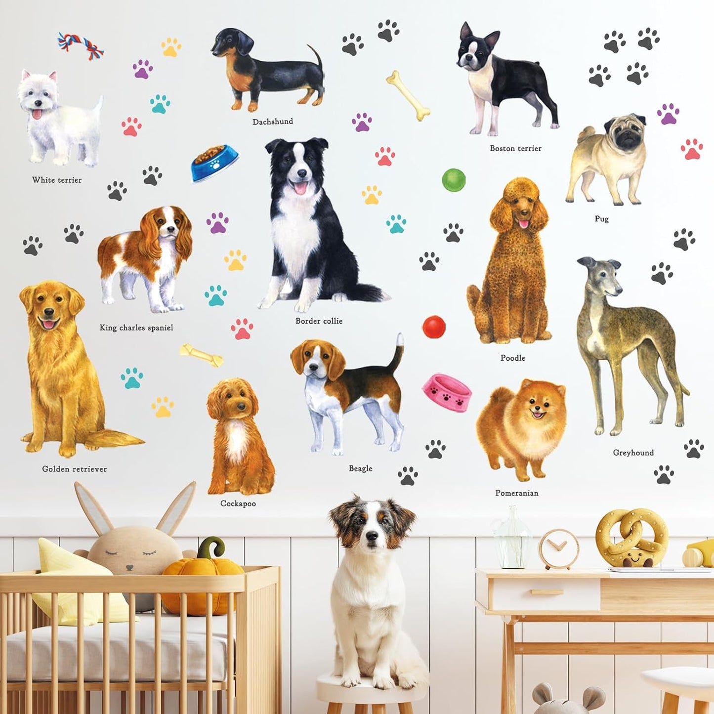 DS8-8045 Wall Decals Stickers Kids Peel and Stick Removable paw décor Print Room Bone Puppy / Dogs