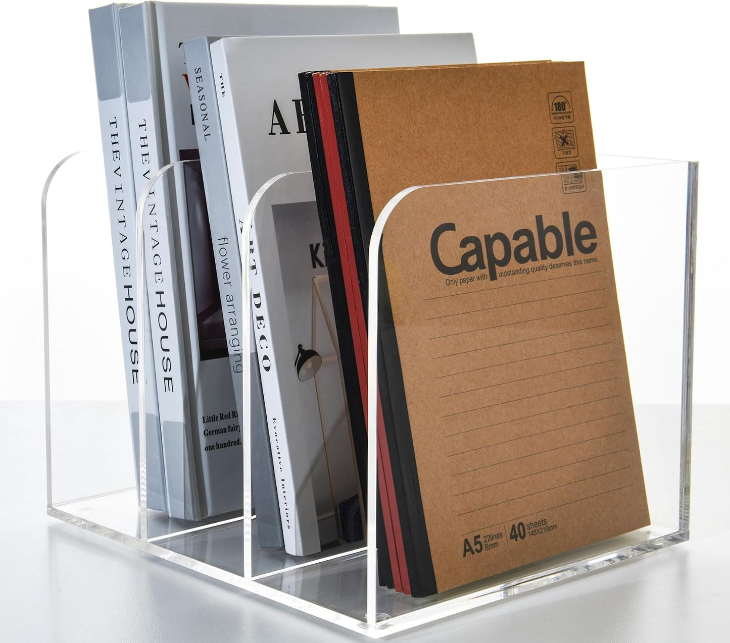 3 Vertical Compartments Clear Acrylic Magazine & File Holder – Multipurpose Desk Organizer for Documents, Tablets