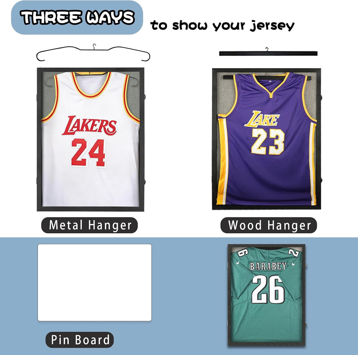 Jersey Frame Display Case, Black Linen Shadow Box for All Jerseys,1P | ﻿ Wall Mount, Jersey Shadow Box, Black