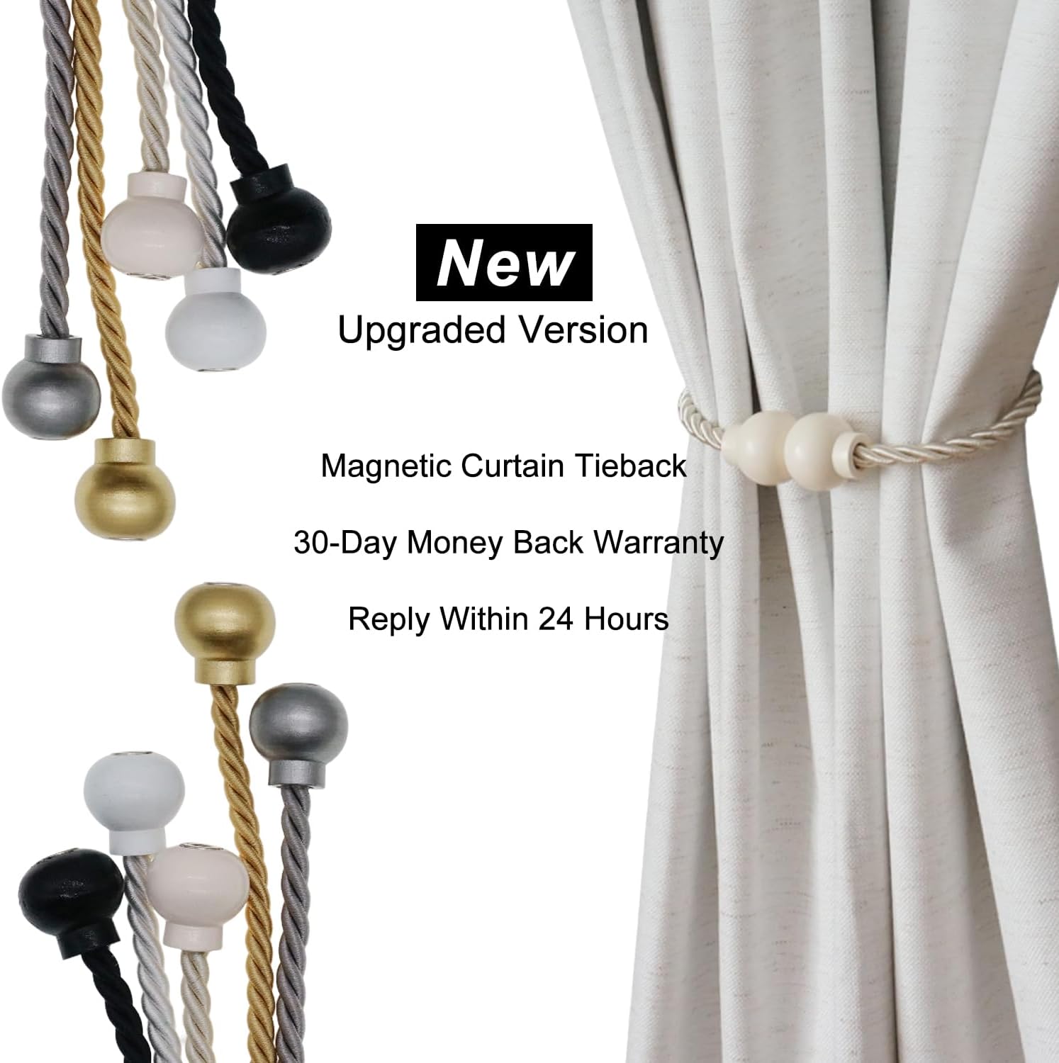 6Pcs Magnetic Curtain Tiebacks Modern Handmade Rope Curtain Tie Back Beige | Decorative Drapes Weave Holdbacks for Home