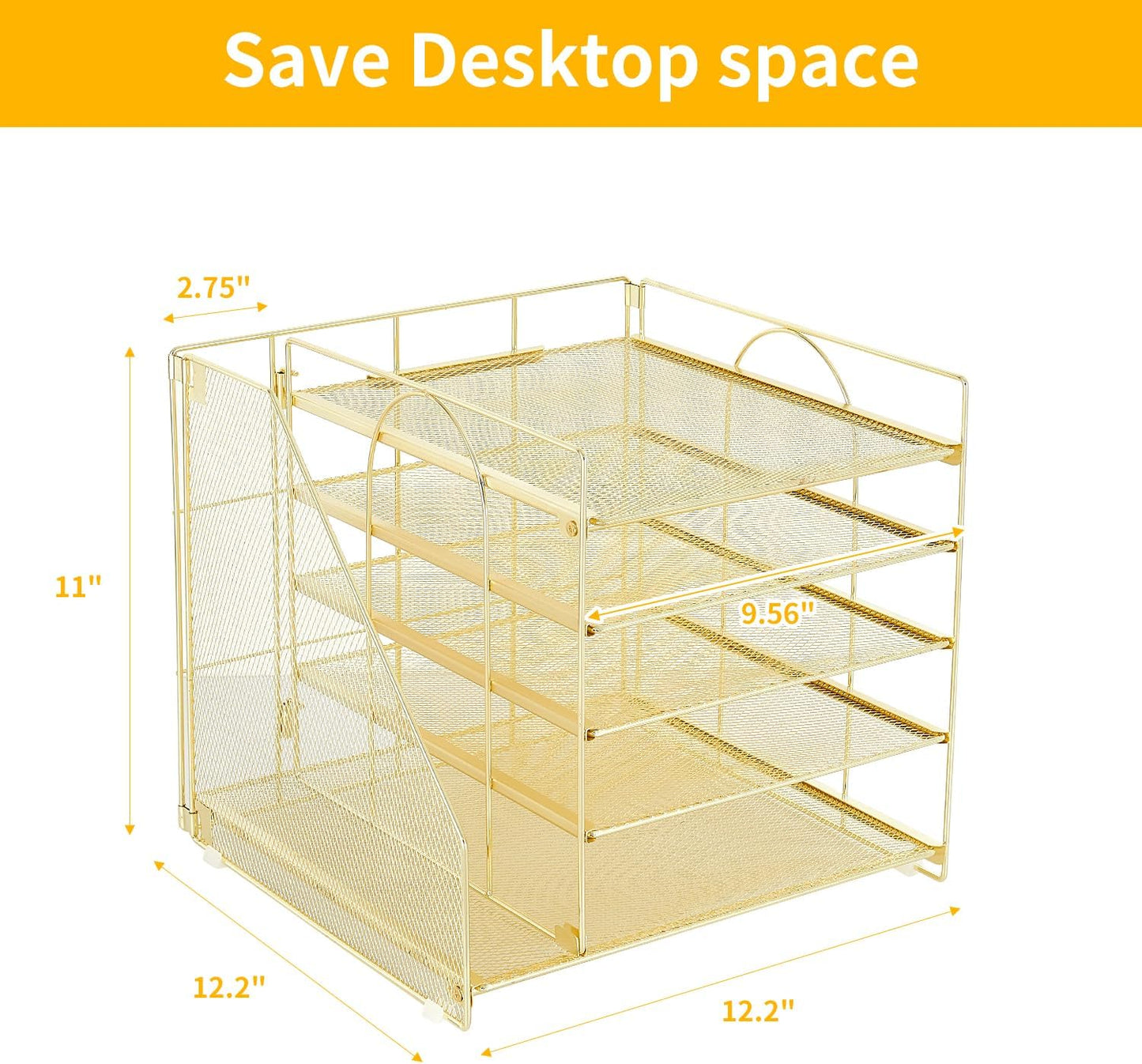 LEKETREE Desk Organizers and Accessories, 5-Tier Paper Letter Tray Organizer with File Holder, Desktop Organizer for