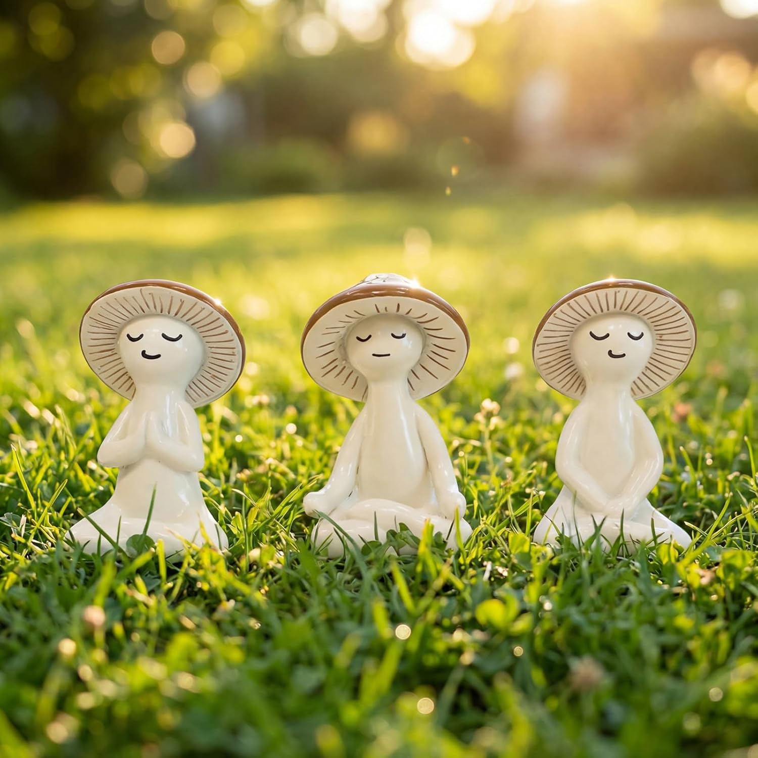 Meditation Mushroom Statue / Brown / Set of 3