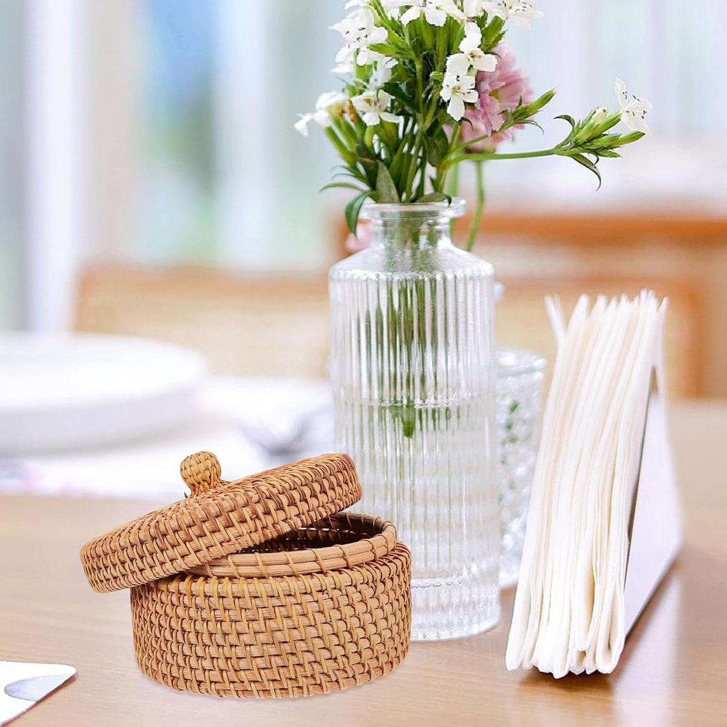 Hand Woven Rattan Basket for Desktop or Decorative Use
