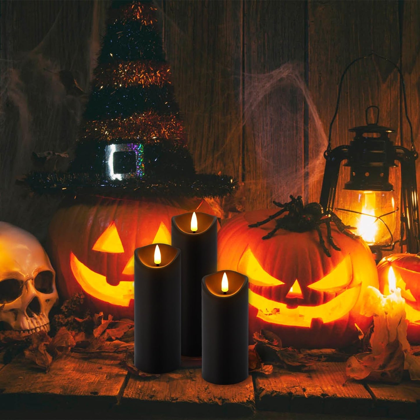 YOROXRG 12 Pack Halloween Decoration Flickering Flameless Candles, Battery Operated LED Pillar Candles with Remote