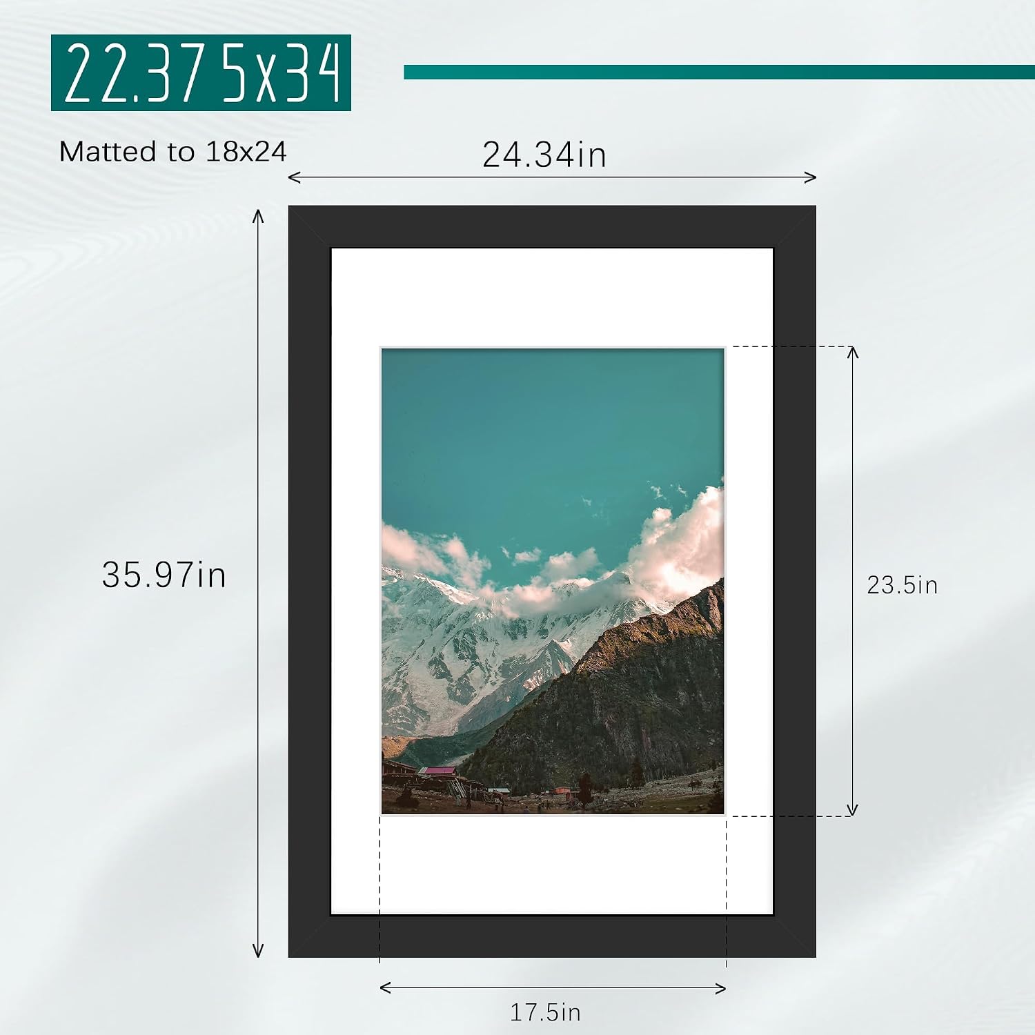 22.375x34 Black Poster Frame, Picture Frame for Wall, 3 Pack | Fits 18x24 Photos With Mat or 22.375x34 Without Mat
