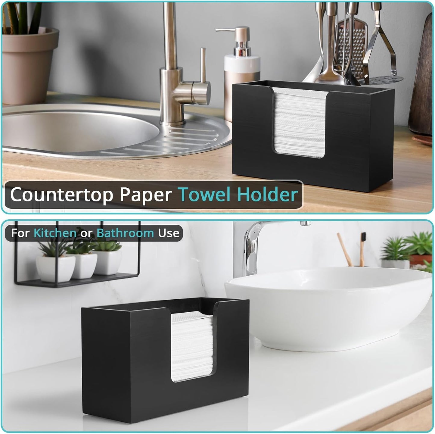 Wooden Paper Towel Dispenser Countertop, Bathroom Guest Towel Holder for Multifold C-Fold Z-Fold Trifold Hand Towels