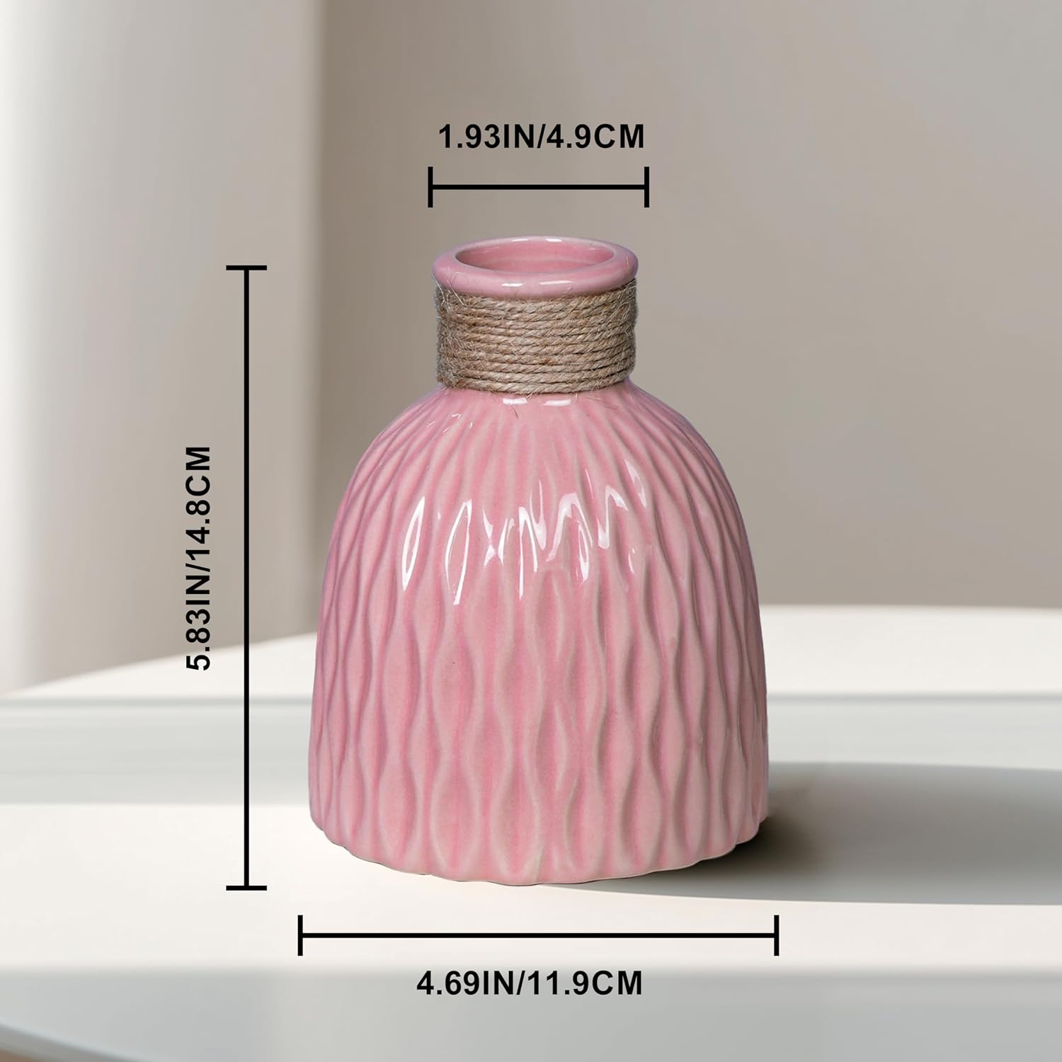 Modern Vases / Small Ceramic Vases for Flowers / Pink / 6 Inch