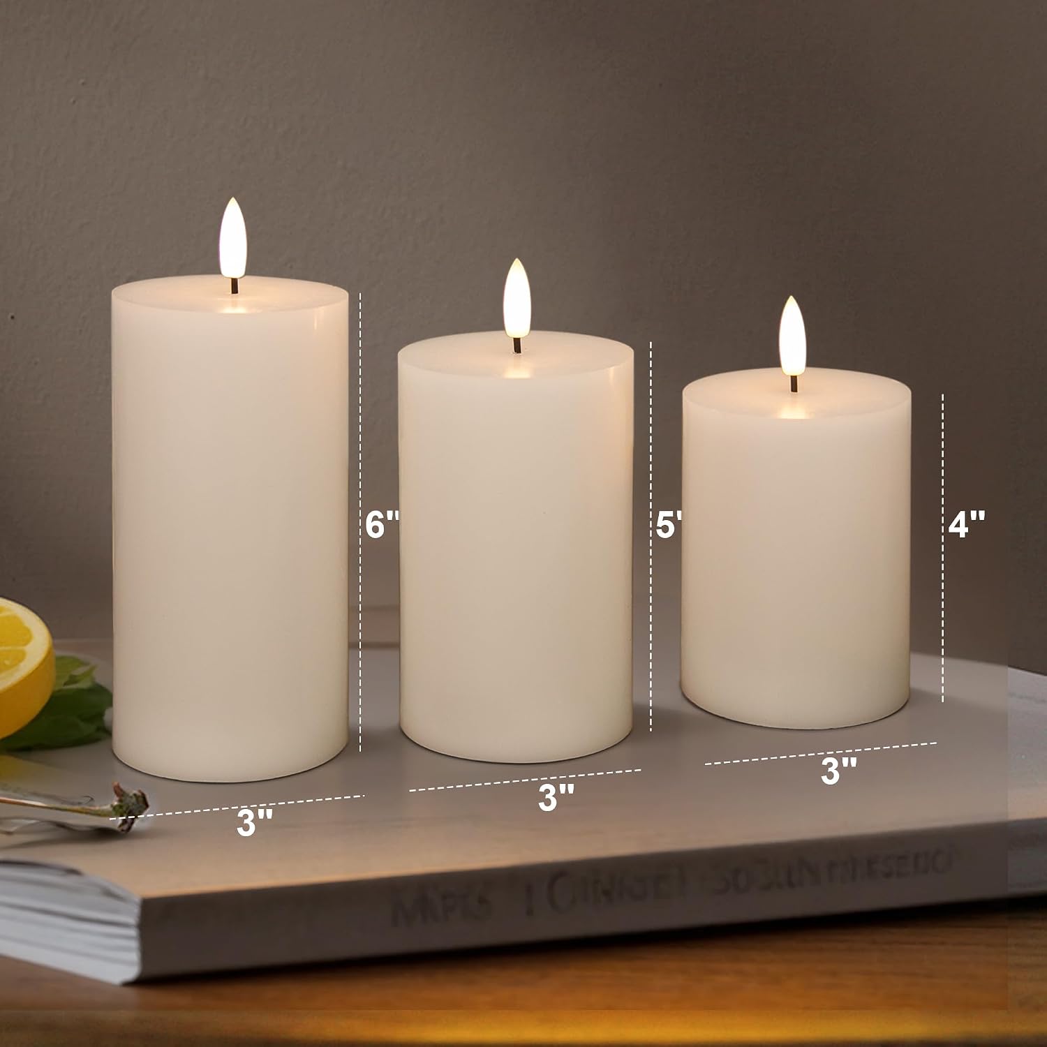 Flickering Flameless Candles, Real Wax Battery Operated Candles with Remote, Flat Top Led Flameless Pillar Candles for