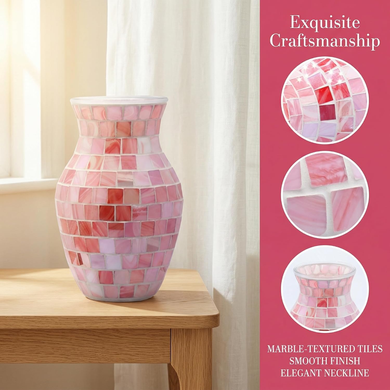 Handmade Textured Glass Flower Vase / Pink Agate