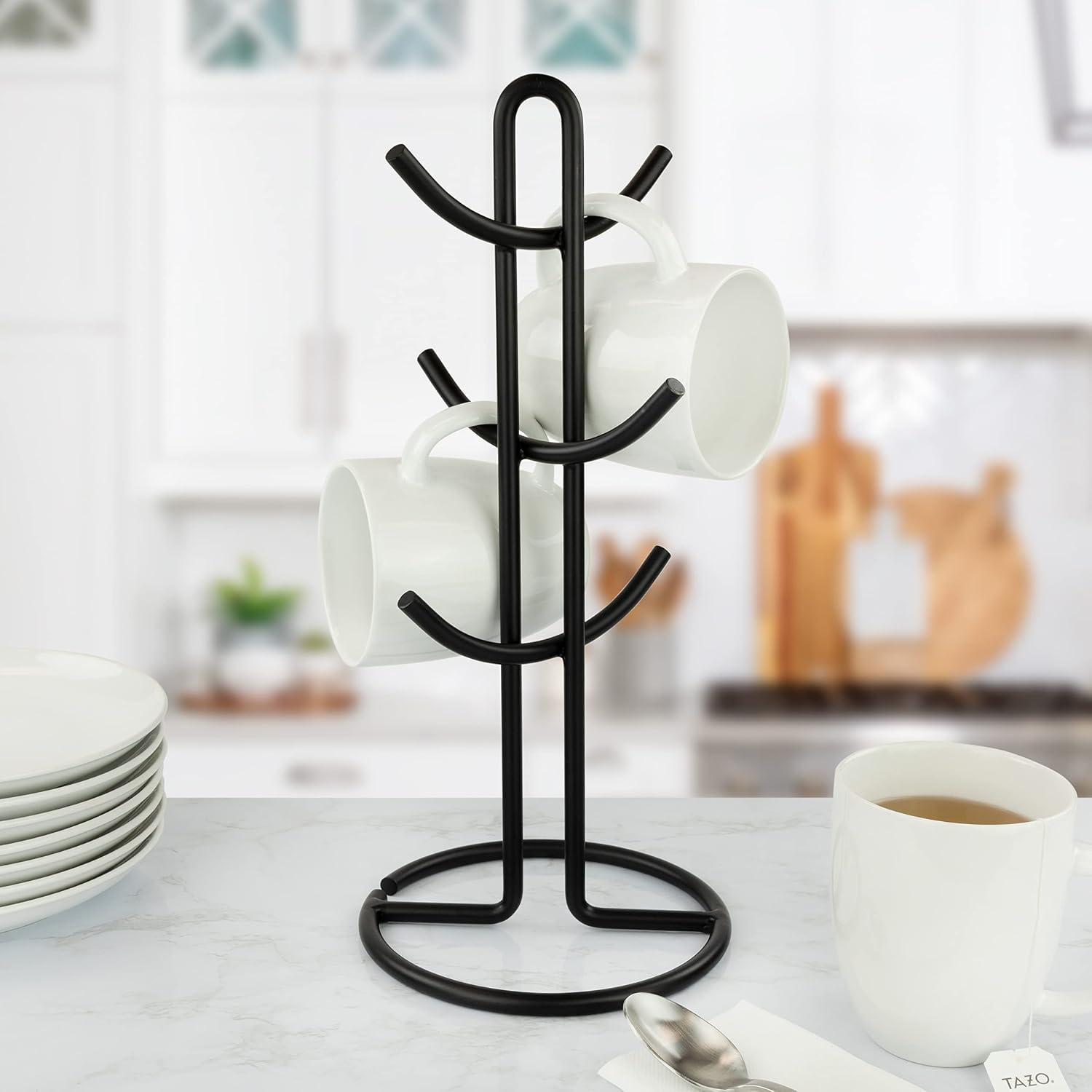 Spectrum Euro Modern Mug Stand for Coffee Cups Mugs Espresso Teacups Kitchen Organizer, Standing Cup Tree for 6 Mugs