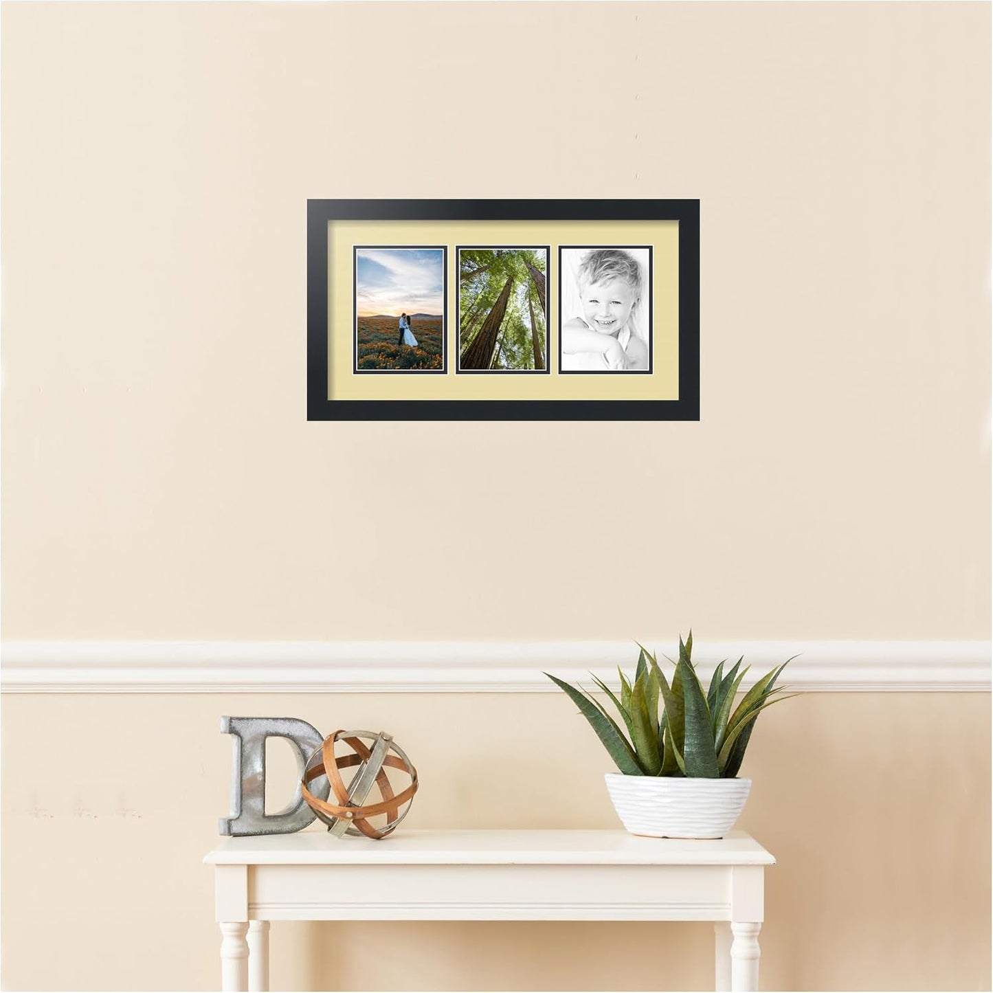 ArtToFrames Collage Picture Frame 3 Opening 3-5x7 Photo Frame | Made in USA | Black Frame Buttercup and Black Mats
