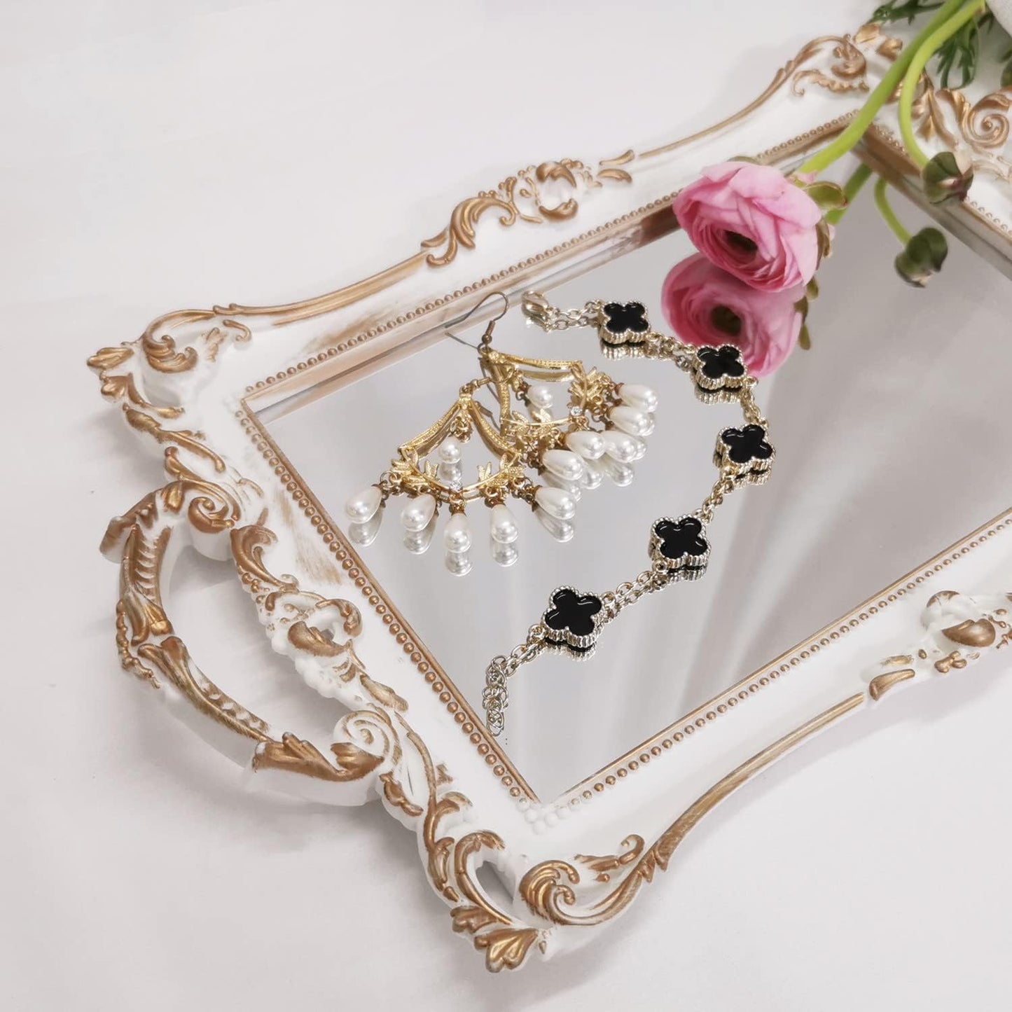 Serving Tray / Makeup Organizer / Golden White / 13 x 7.8