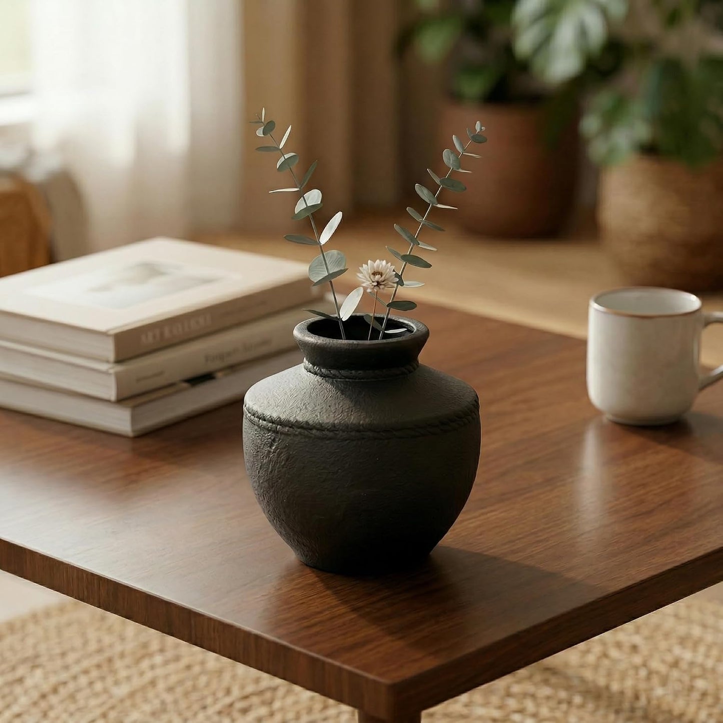 Ceramic Vase / Small Rustic Farmhouse Flower Vases / Black / 6 Inch