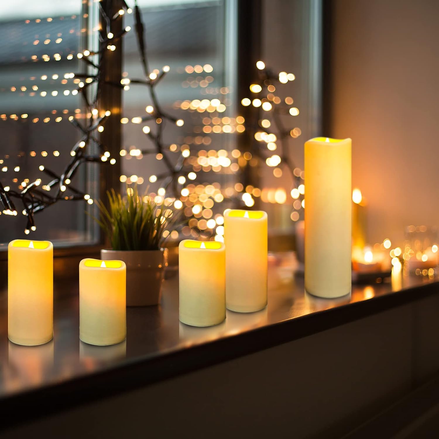 YIWER Plastic Waterproof Flameless Candles Set of 18: Battery Operated Candles Ivory Flickering Pillar Candles Include