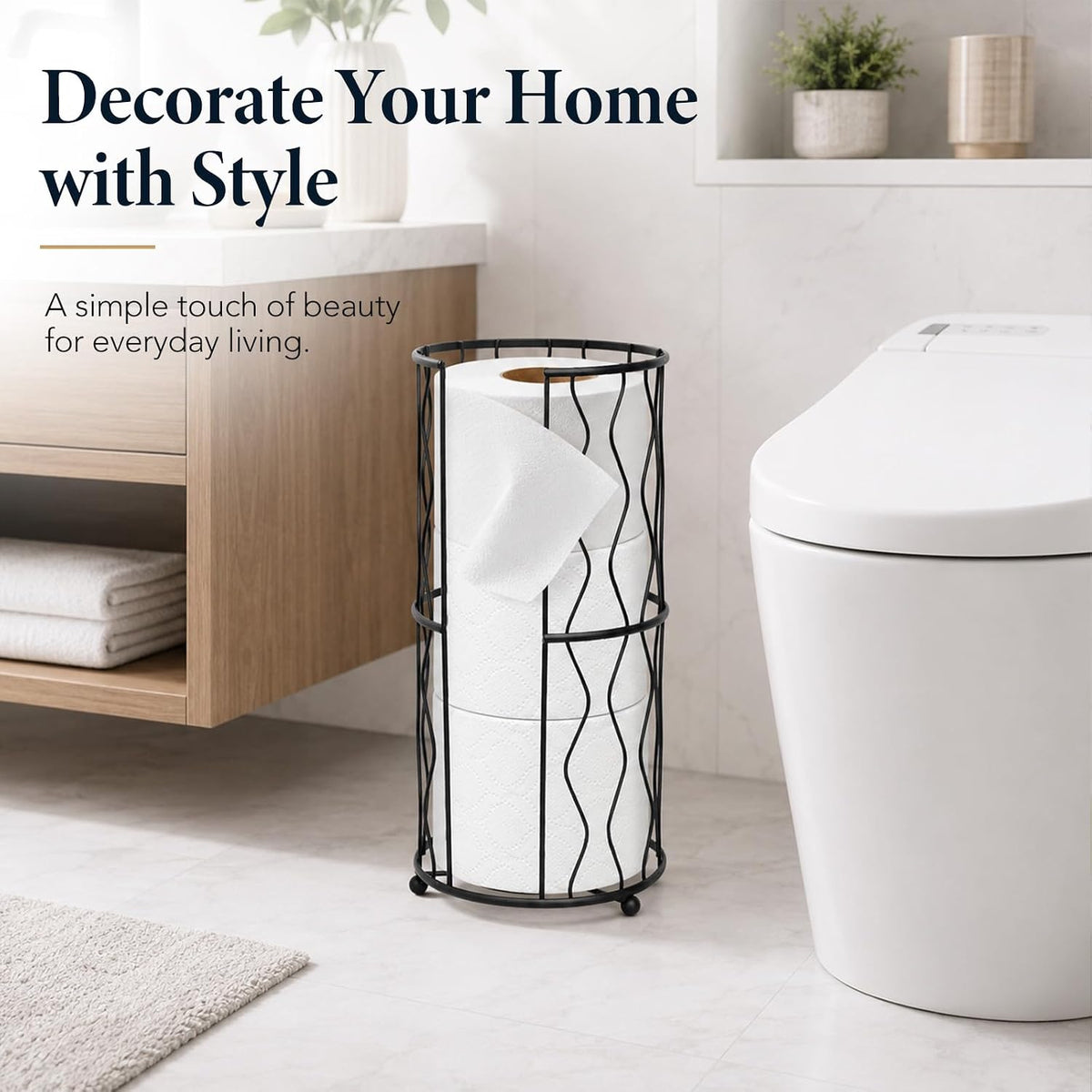 Modern Metal Freestanding Toilet Paper Roll Holder Stand and Dispenser with Storage for 3 Rolls of Reserve Toilet