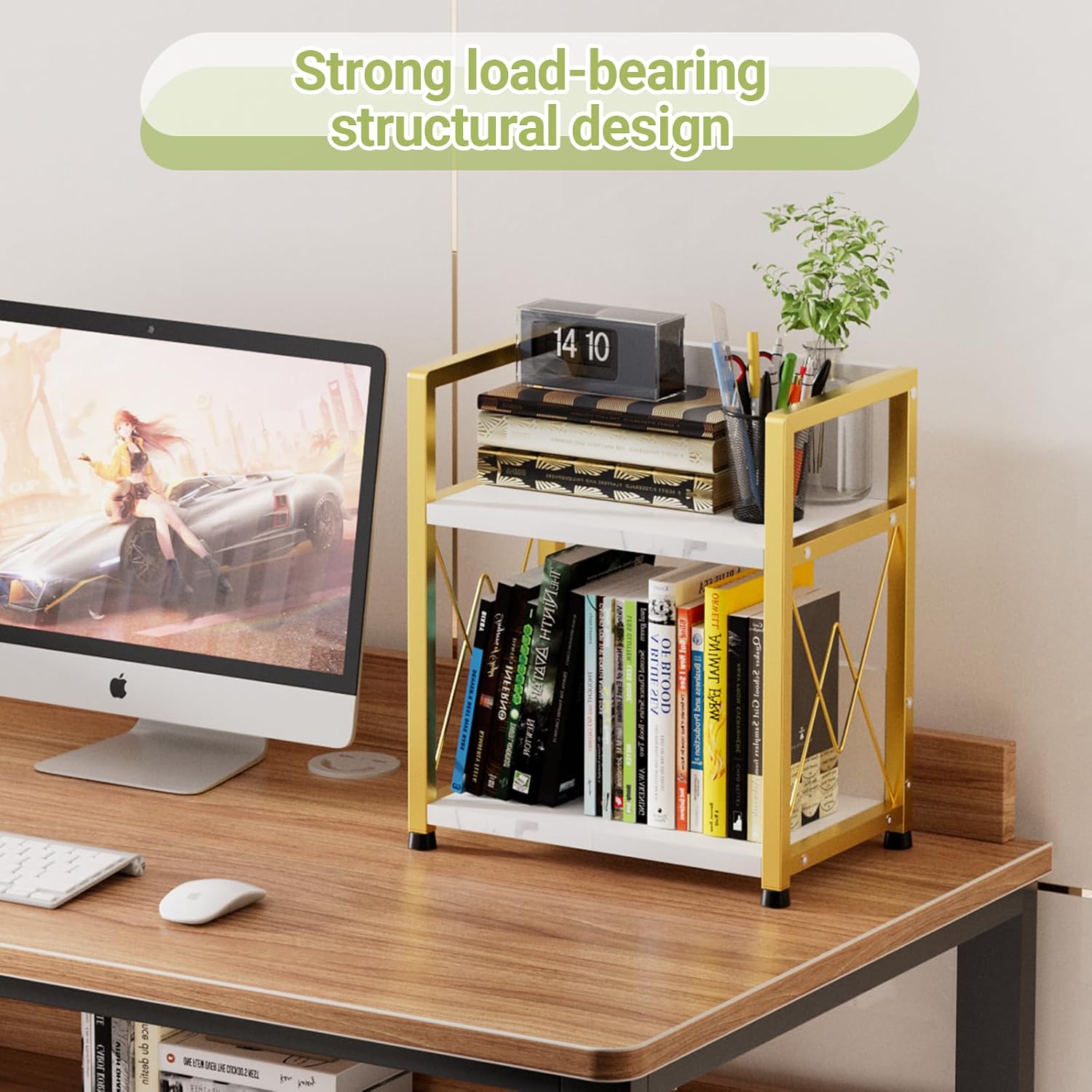 Aduanbang Coffee Bar Accessories Organizer, 2 Tier Wooden Kitchen Counter Shelf, Coffee Organizer Station for