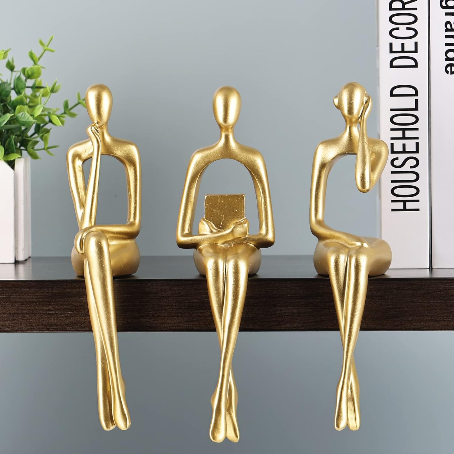 Resin Reading Sculpture Decor Sitting Thinker Statue Abstract Sculptures / Gold