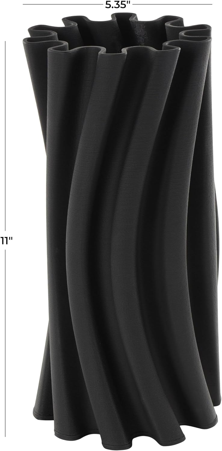 Ceramic Abstract Decorative Vase Curvy Ribbed Centerpiece Vase / Black / 5.35 x 5.25 x 11