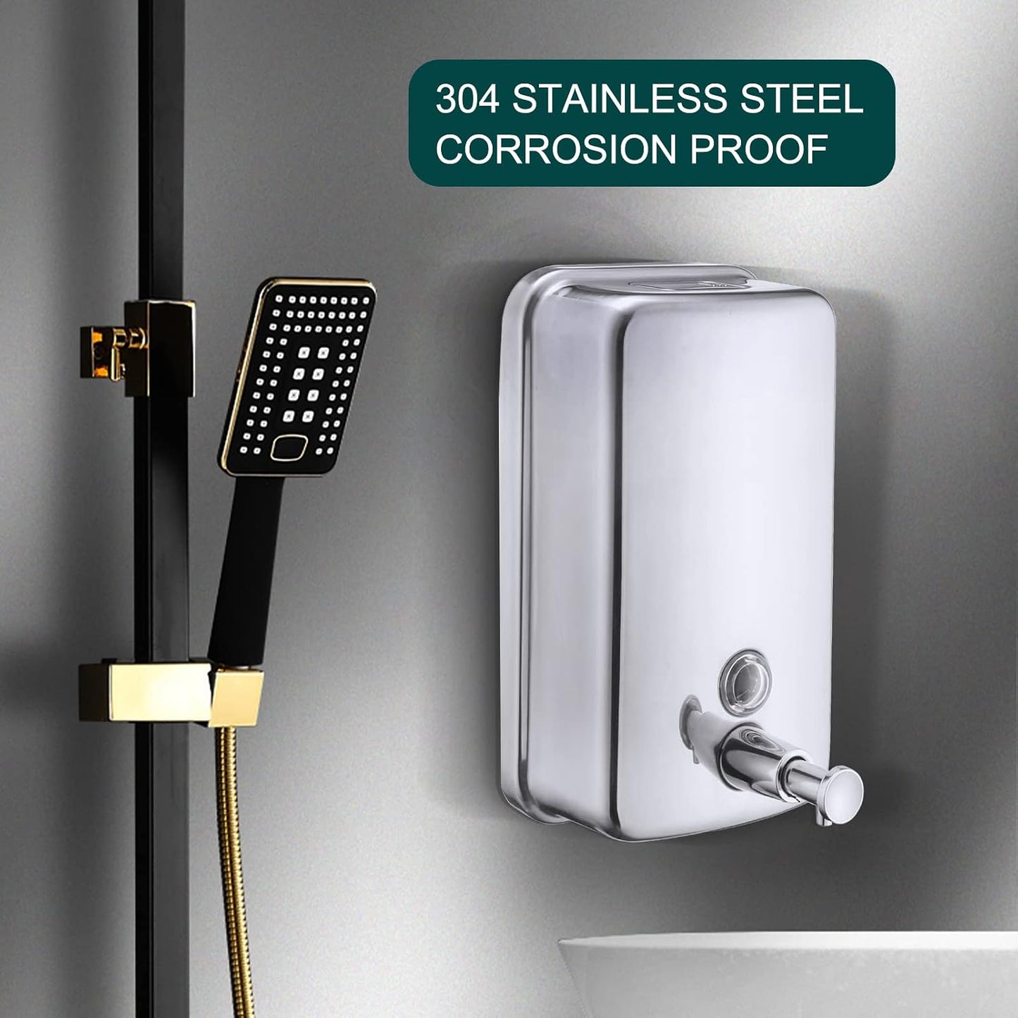 Commercial Soap Dispenser Wall Mount Stainless Steel, 34 fl.oz. | 1000ml Manual Liquid Pump Rust-Proof Leak Free for