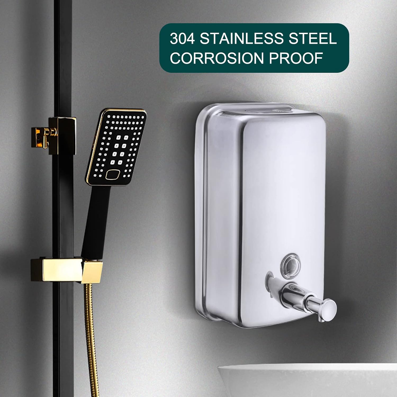 Commercial Soap Dispenser Wall Mount Stainless Steel, 34 fl.oz. | 1000ml Manual Liquid Pump Rust-Proof Leak Free for