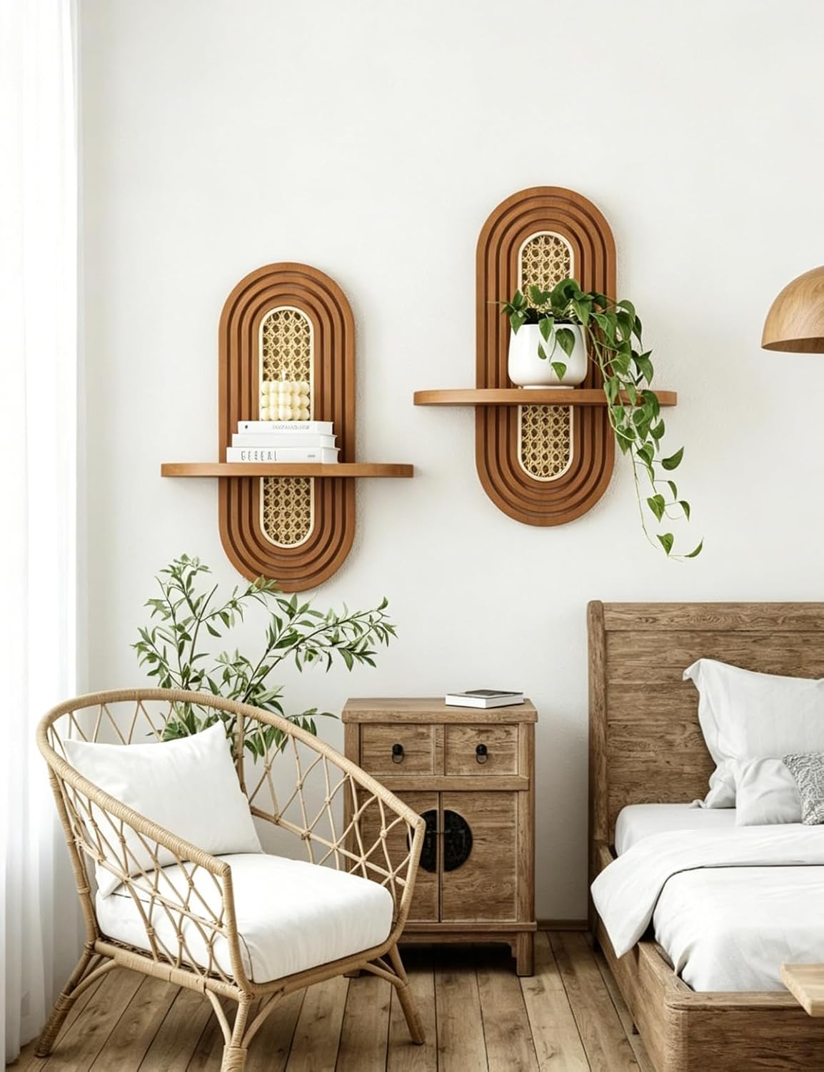 Boho Shelves Wall Decor / Walnut / Natural / Set of 2