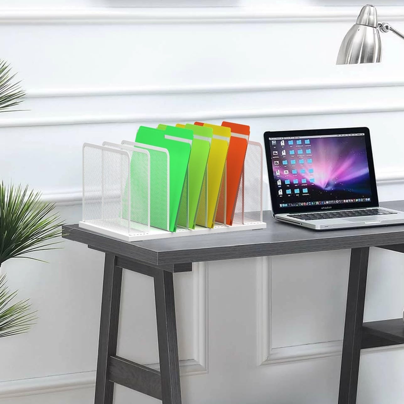 Kuntine.B 7-SectionUpright Desk File Organizer White 2 Pack | Vertical, Mesh, Metal, Assembly, Stability, Sturdiness