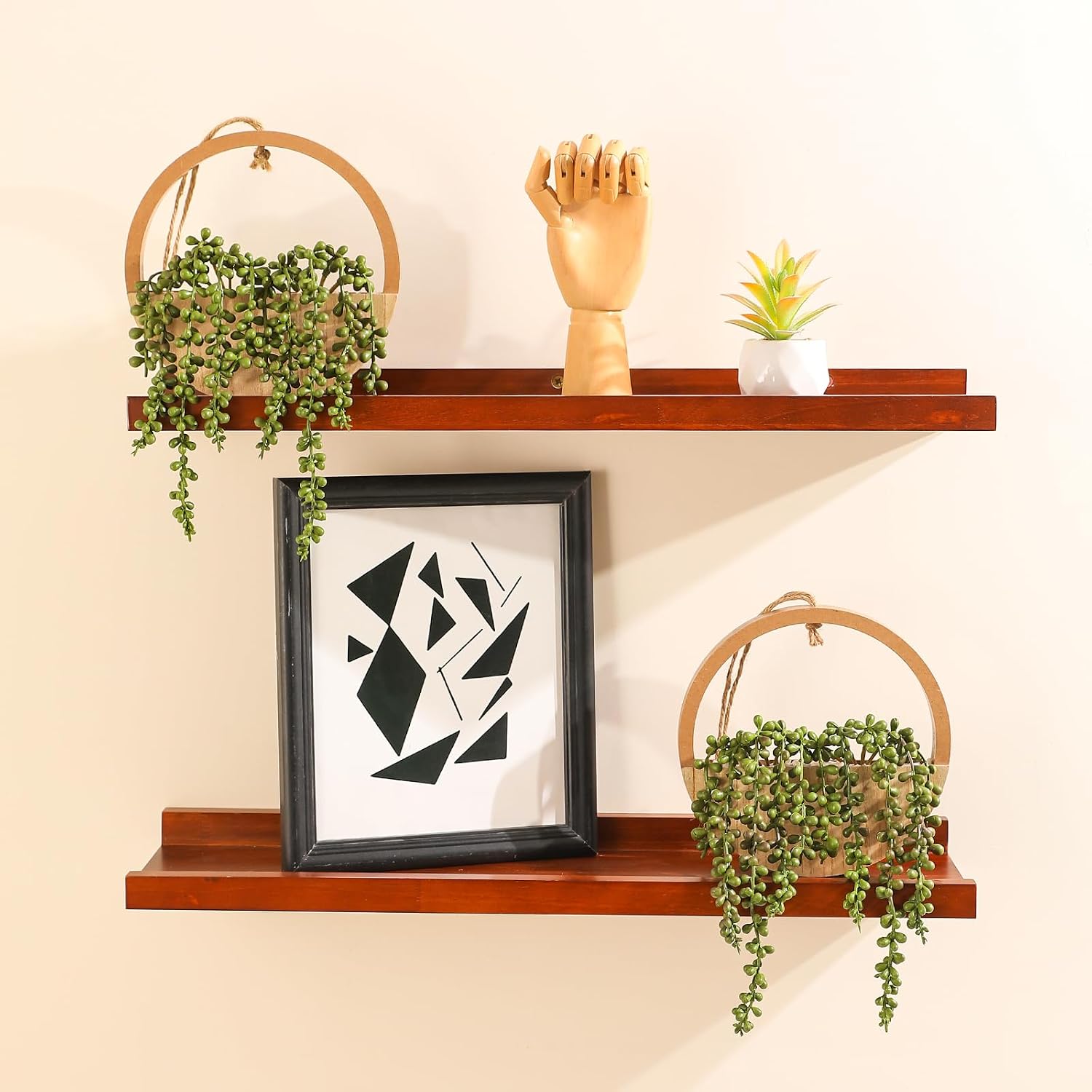 Fake Hanging Plants Artificial Succulents Hanging Planter Artificial String / Wooden / Set of 2
