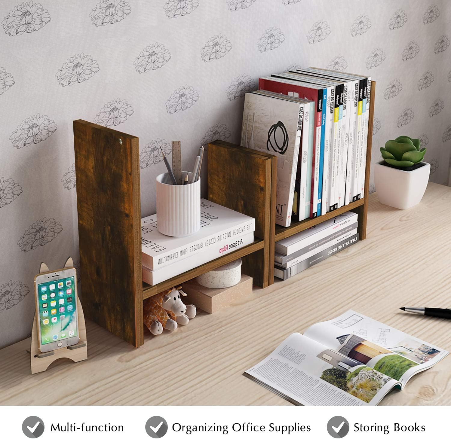 Jerry & Maggie Desktop Organizer Office Storage Rack Adjustable Wood Display Shelf Free Style Double H