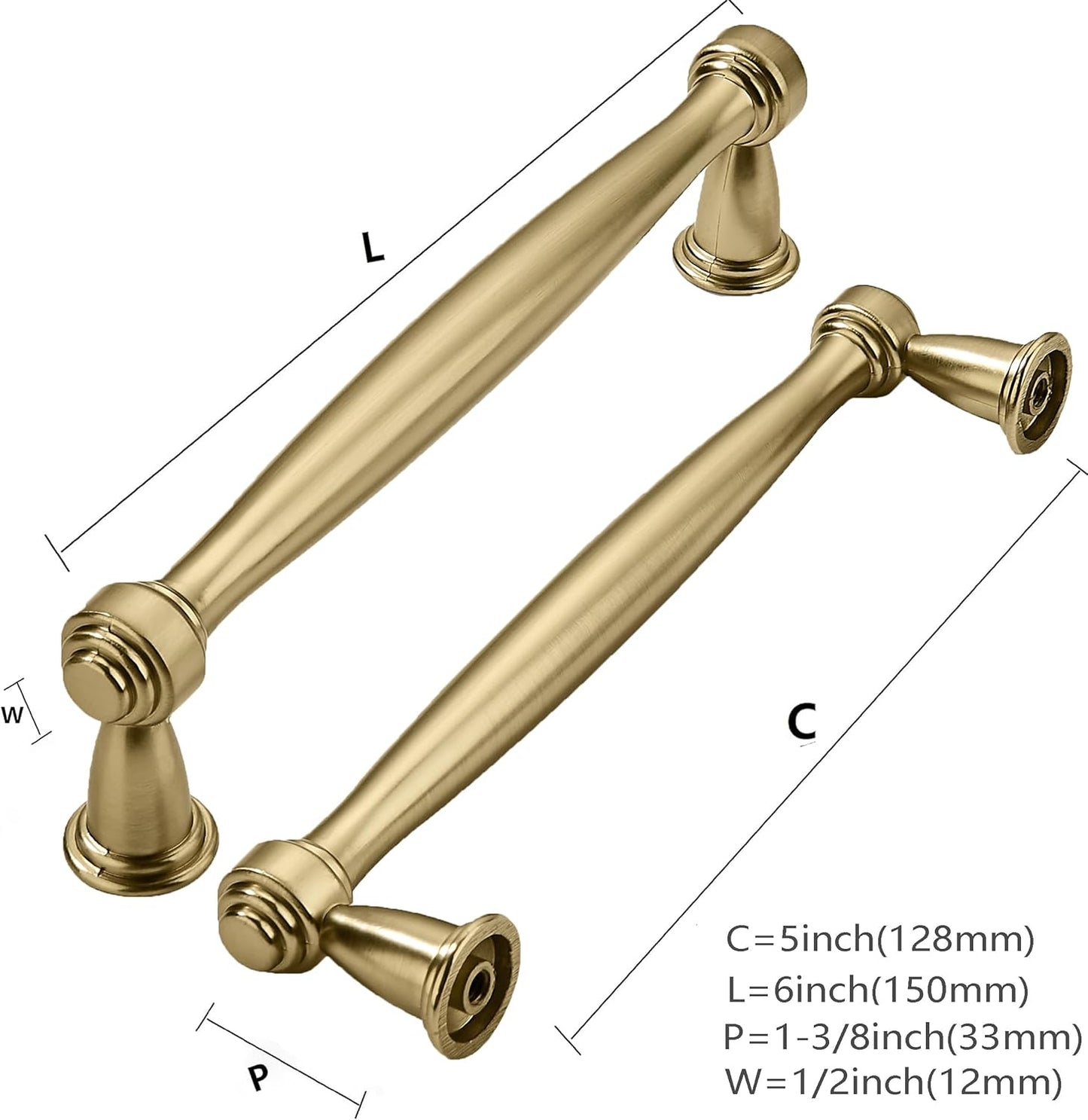 Cabinet Pulls Satin Brass Kitchen Cabinet / 5 Inch Hole Center / Brushed Brass / 5 Inch / Set of 6