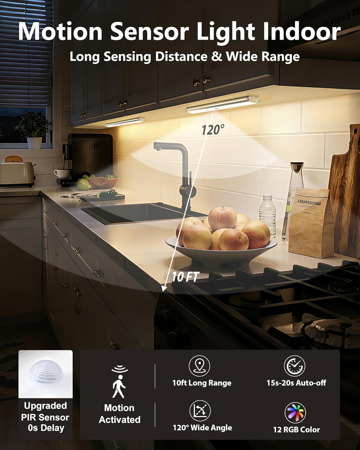 SZOKLED 58-LED Under Cabinet Lighting Wireless, RGB Motion Sensor Night Lights, Magnetic Under Cabinet Lights for