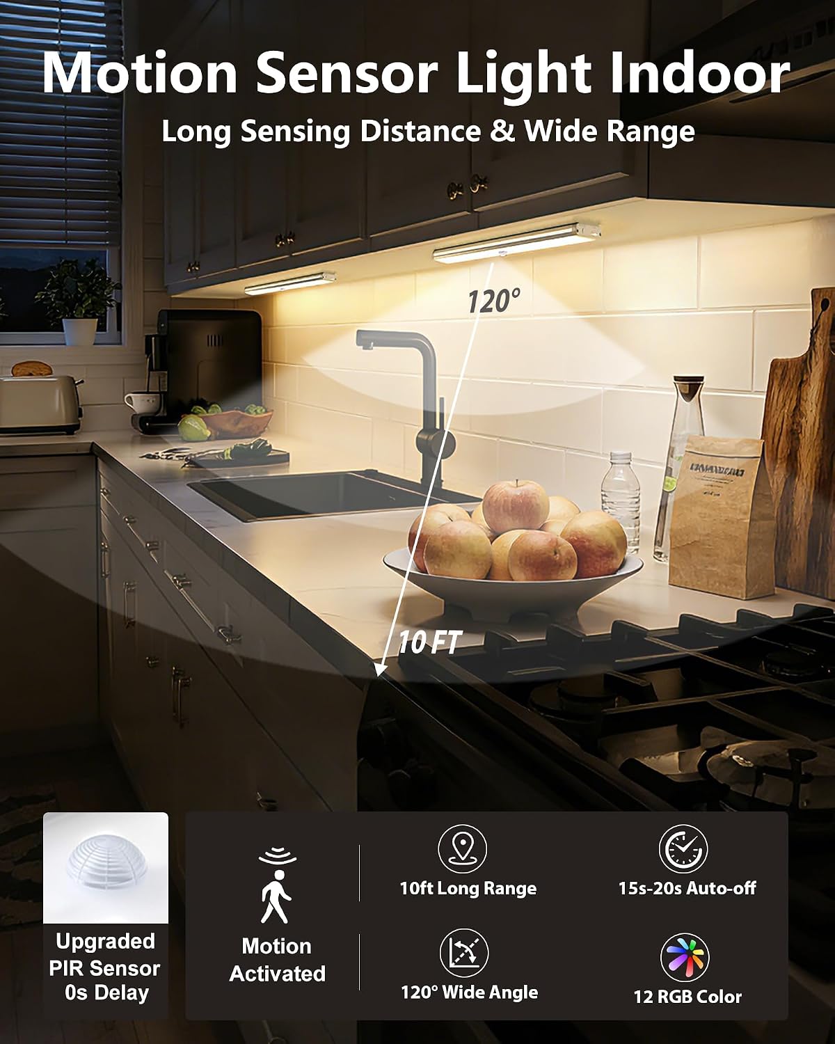 SZOKLED 58-LED Motion Sensor Under Cabinet Lights Wireless, RGB Closet Light Night Lights Remote, Rechargeable Under