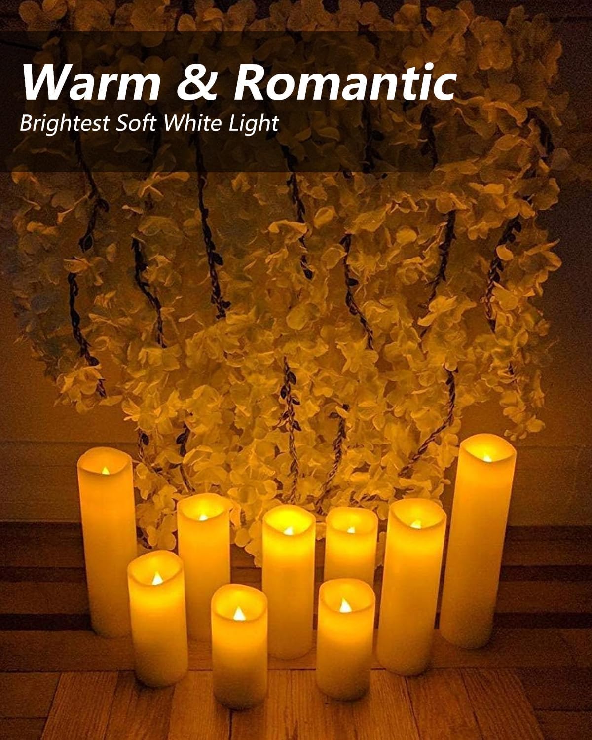 Flameless Candles, LED Flickering Candles Set of 10 (H 4" 5" 6" 7" xD 2.2") Waterproof Candles, Resin Plastic, Indoor