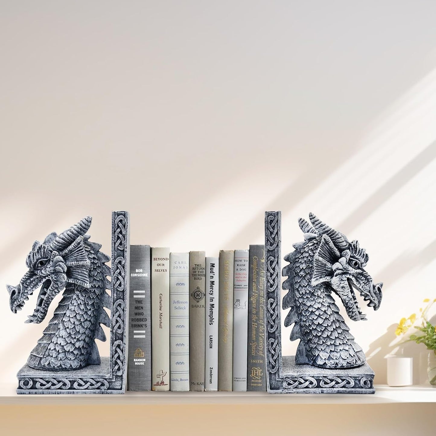 Dragon Bookends / Heavy Book Ends Book Supports / Gray / 4.15 x 3.25 x 7 / Set of 2