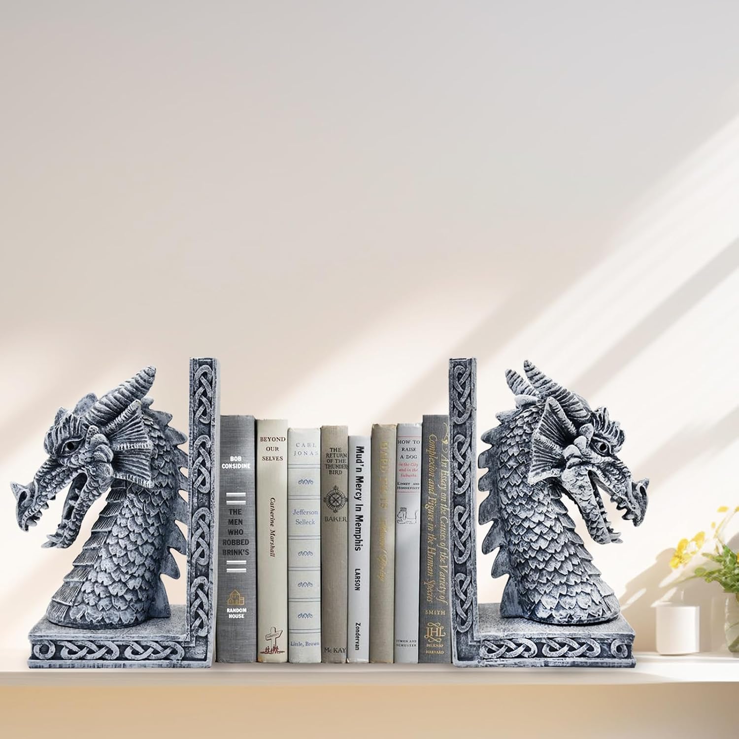 Dragon Bookends / Heavy Book Ends Book Supports / Gray / 4.15 x 3.25 x 7 / Set of 2
