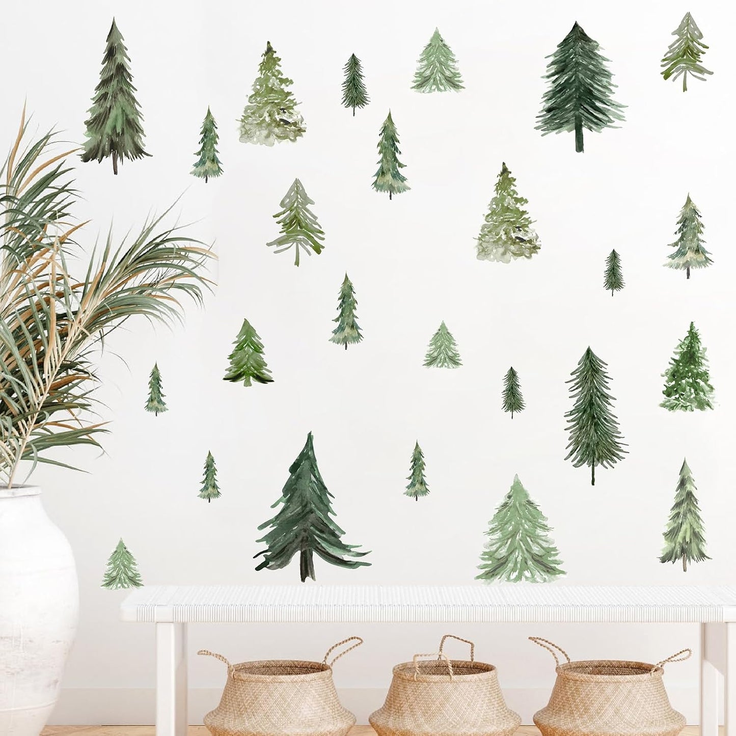 Watercolor Tree Wall Stickers Small Pine Tree Wall Decal Trees Wall Window / Small Tree / Green